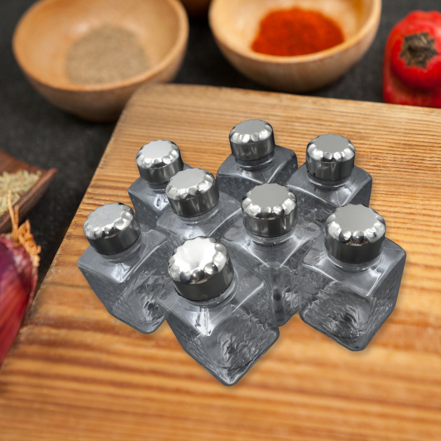 All New Square 8 Bottle Design 360 Degree Revolving Spice Rack Container Condiment Pieces Set Square Small Container - Happy Price - Image 5