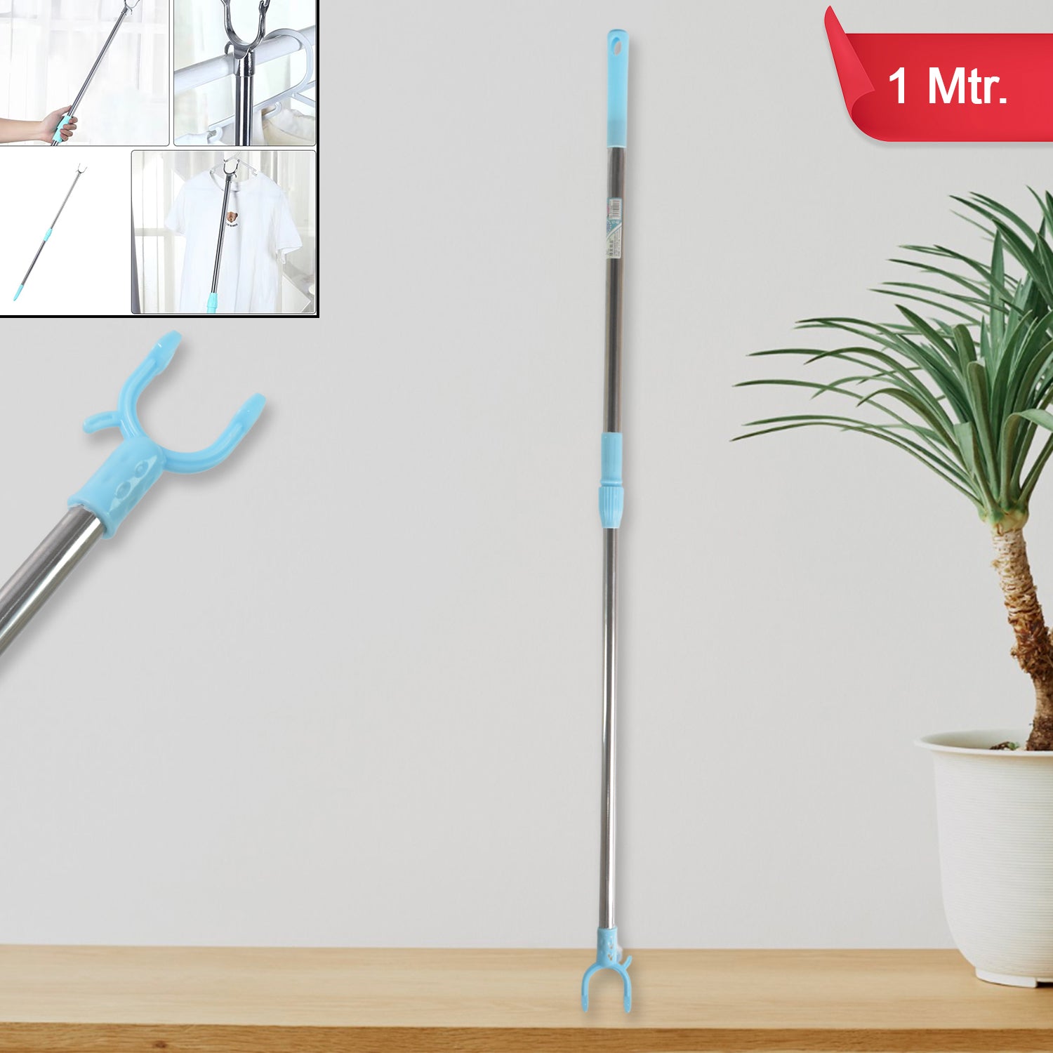 Stainless Steel Extendable Reach Pole with Hook - 1 Mtr. - Happy Price - Image 1