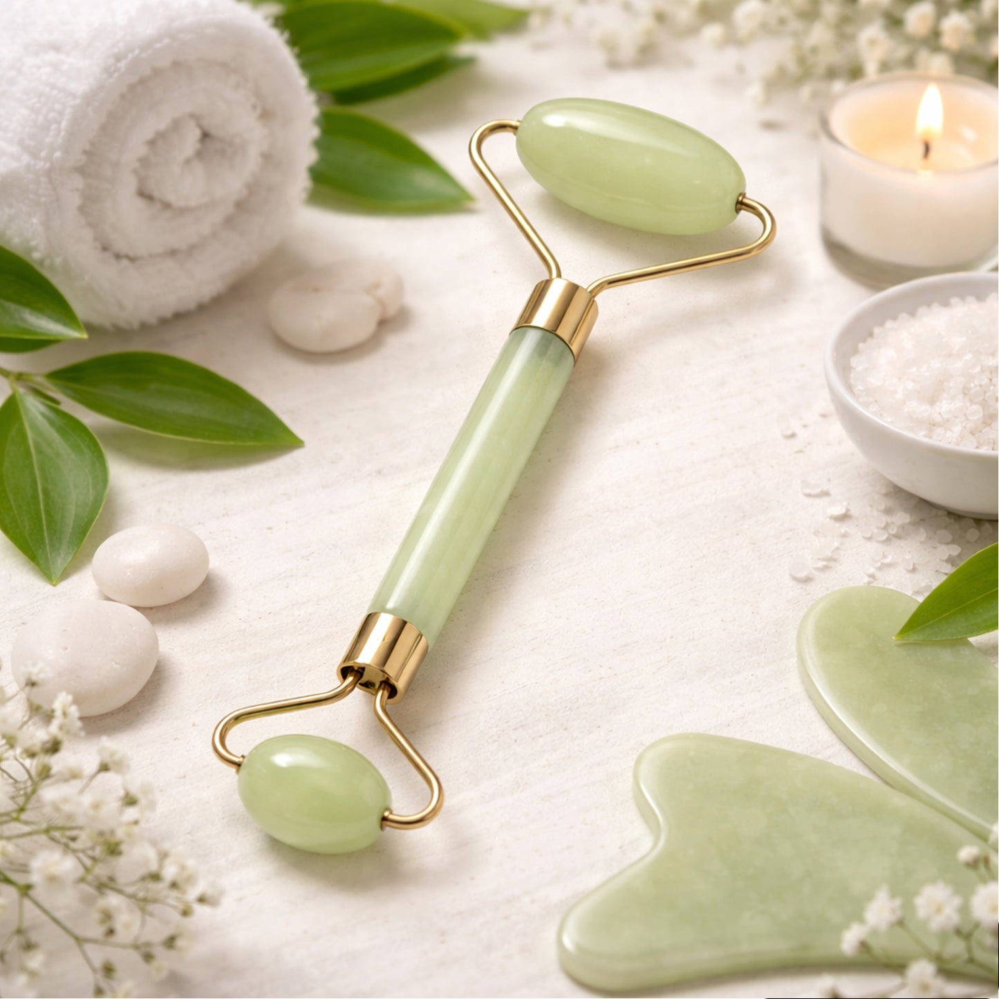Dual Head Jade Stone Face Roller & Gua Sha Set - Natural Skin Massager (1 Pc) - Happy Price - Image 2