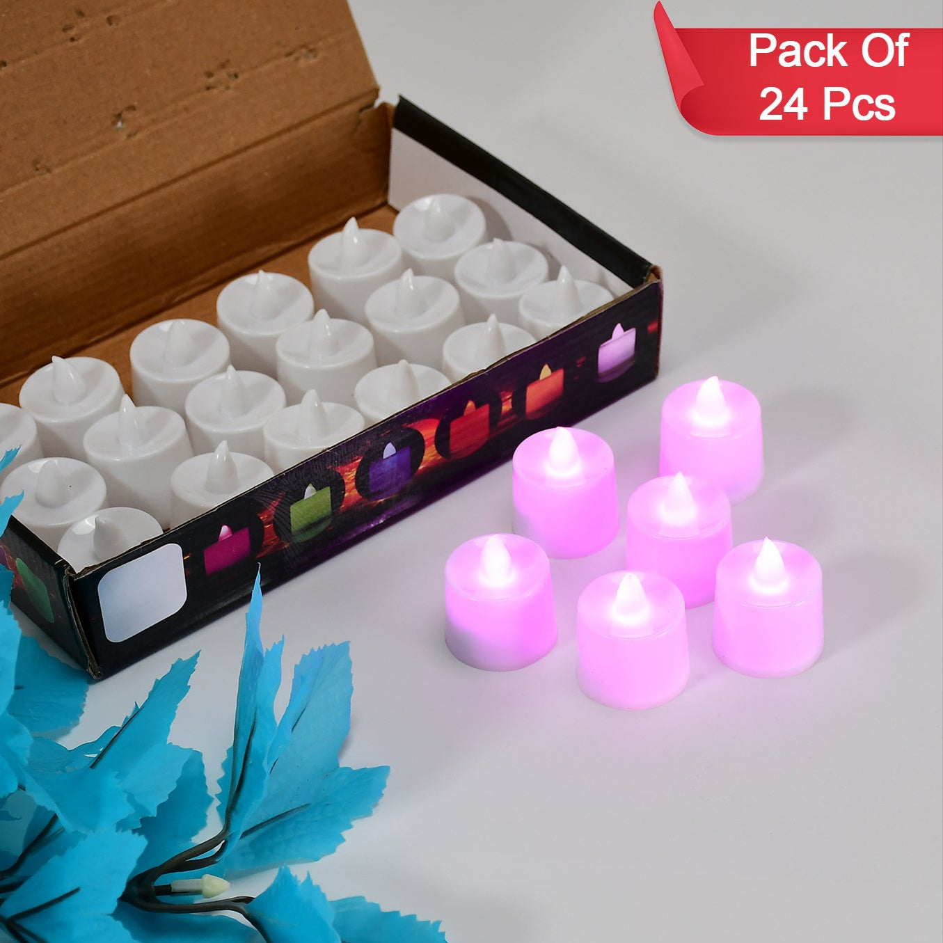 24 Pcs Pink LED Flameless Tealight Candles - Smokeless Decorative Lights for Home - Happy Price - Image 1