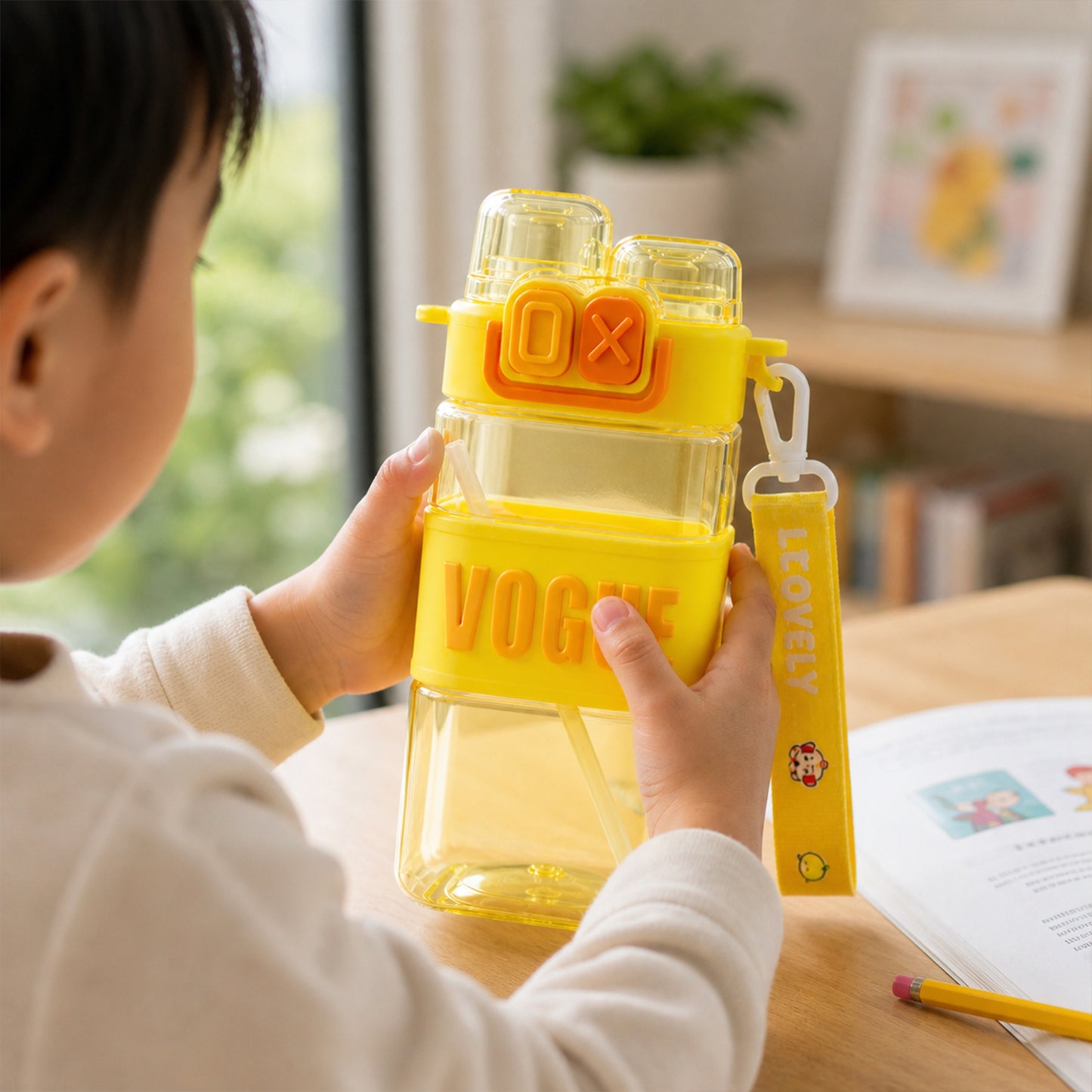 Kids Plastic Sipper Water Bottle with Straw, Leakproof Lid & Carry Strap - 500 ML - Happy Price - Image 6