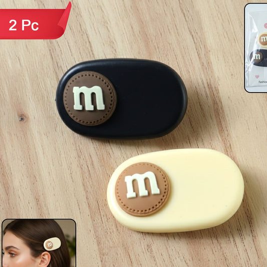 Alphabet Letter Snap Hair Clips Set (2 Pc) - Stylish Oval Design - Happy Price - Image 1