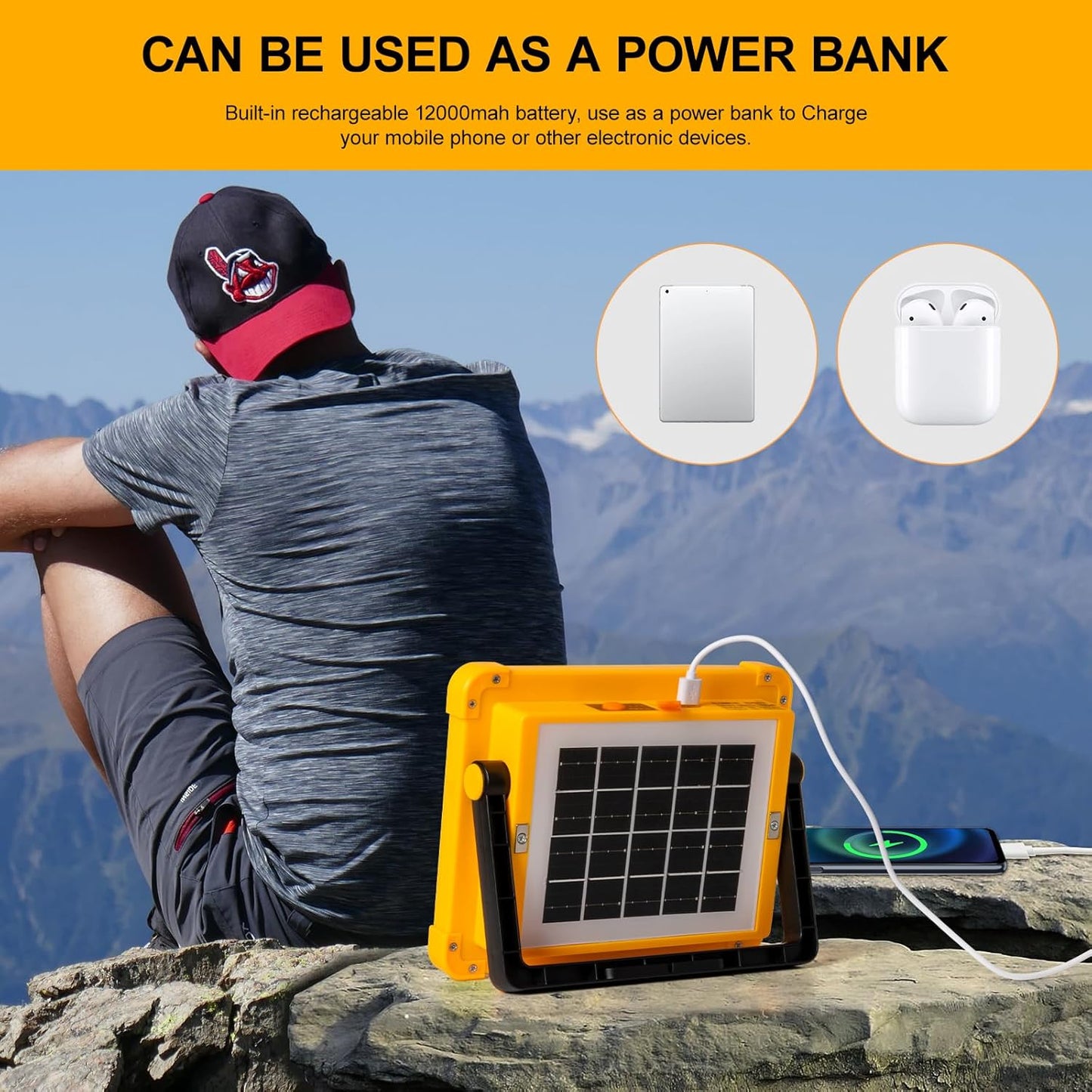 Solar LED Flood Light with Power Bank, 4-Panel, USB Rechargeable, IP66 Waterproof (1 Pc) - Happy Price - Image 7