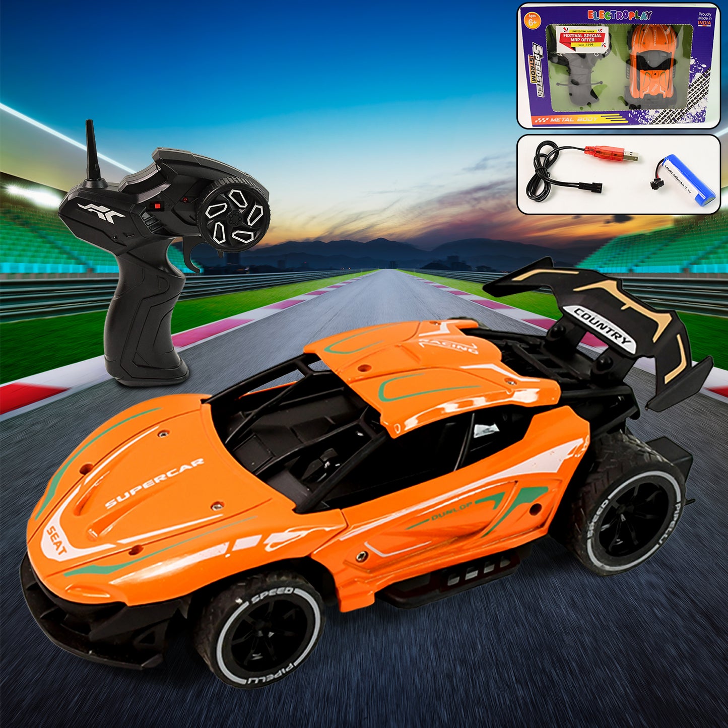 Metal Body High-Speed Remote Control Racing Car with LED Lights - Happy Price - Image 6