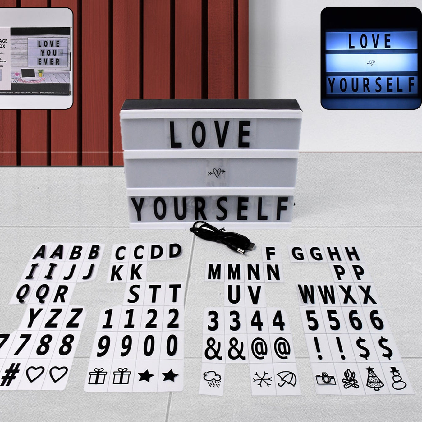 A6 Magnetic LED Cinematic Light Box with 82 Characters & 10 Emojis - USB/Battery Powered - Happy Price - Image 1