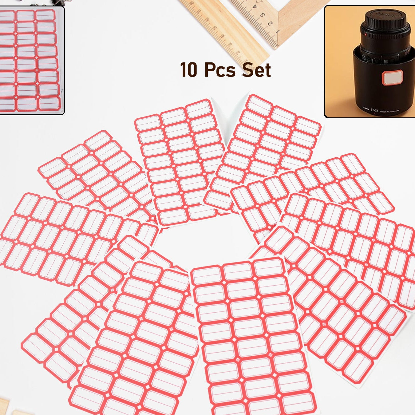 10 Sheets Blank Red Border Writable Sticker Labels - Self-Adhesive Organizer Tags - Happy Price - Image 1