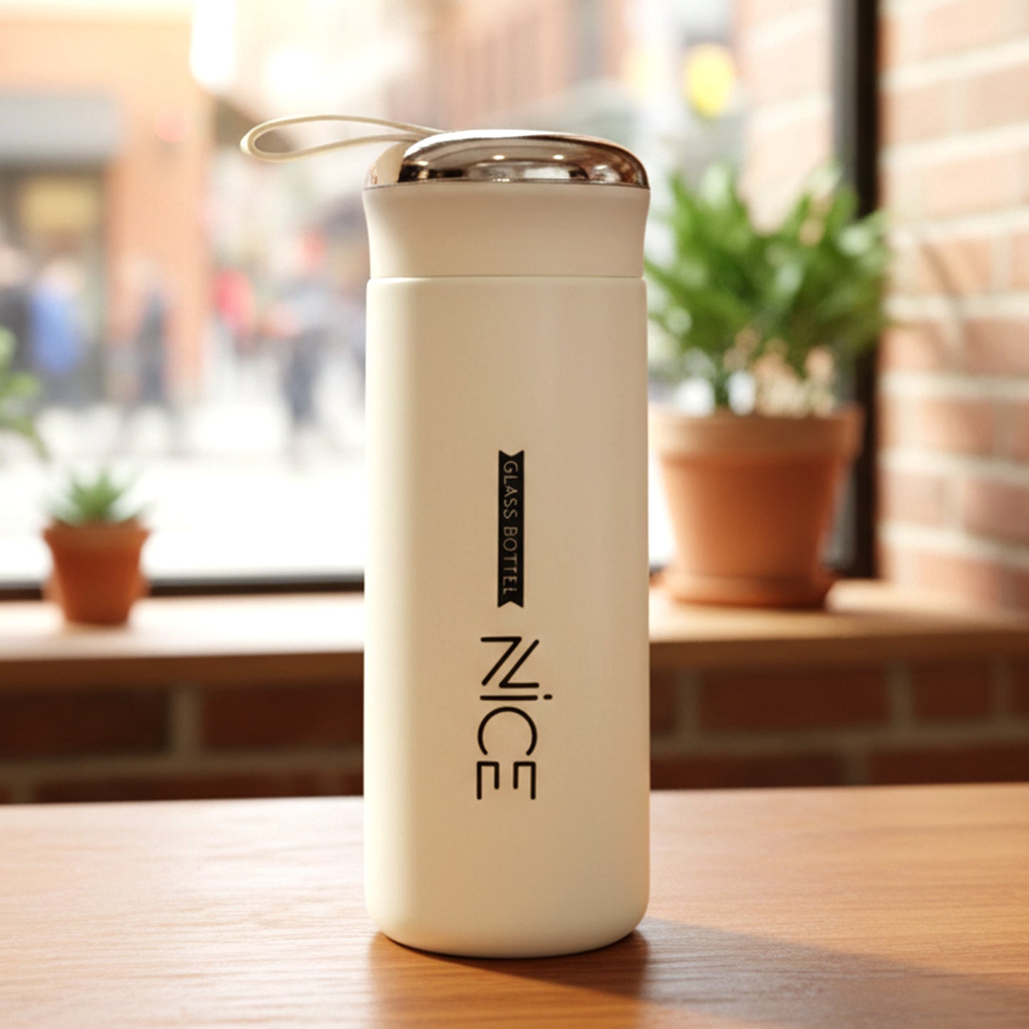 White Glass Water Bottle with Protective Sleeve - 400 ML, 1 Pc - Happy Price - Image 6