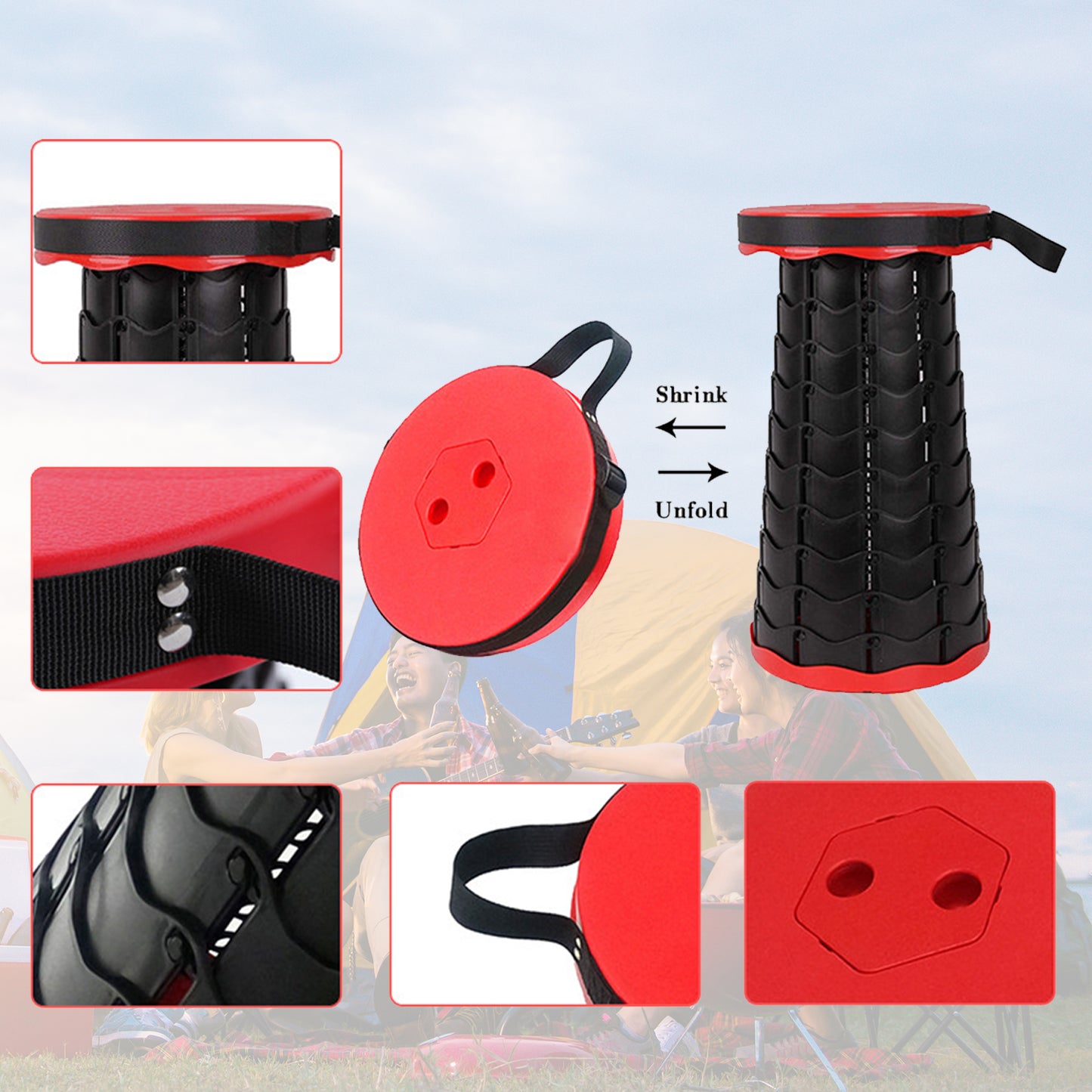 Foldable Retractable Height Adjusting Stool Space Saving Telescopic Stool For Fishing Hiking Stool For Adults And Kids. - Happy Price - Image 3