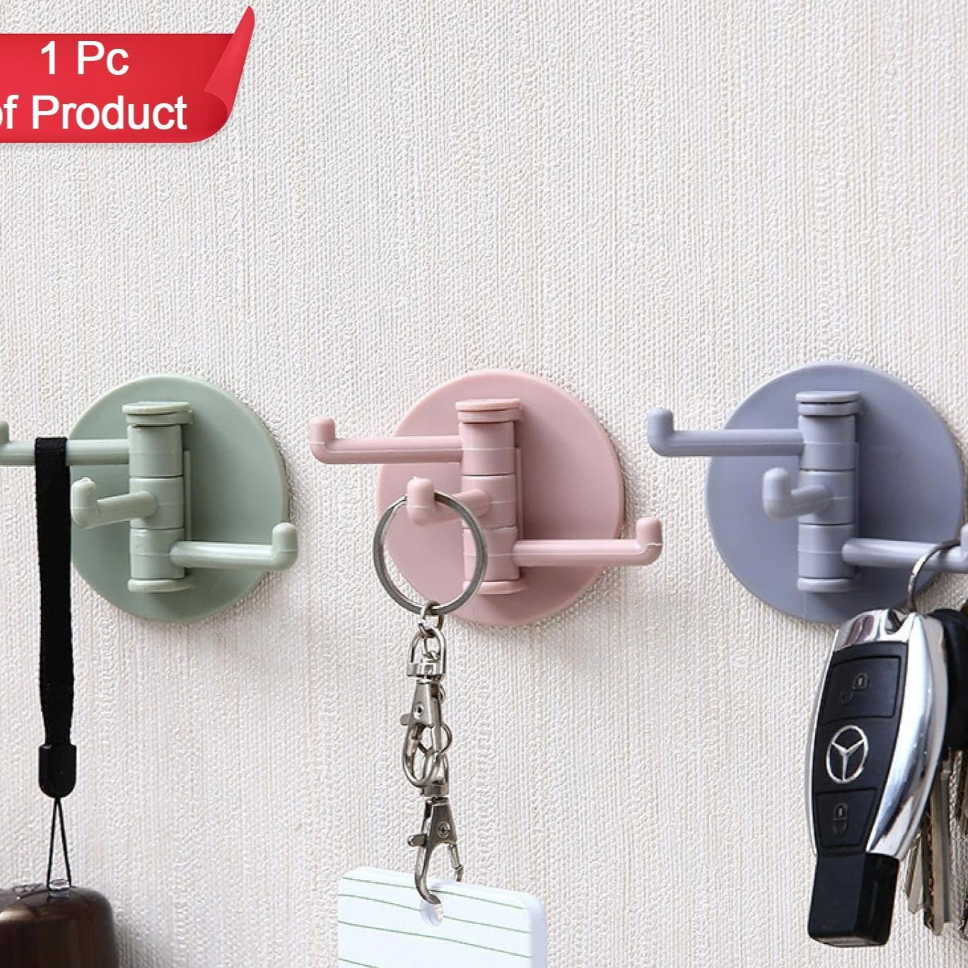 Sticky Hook Household Strong Punch-free Hook 180foldable Multi-function Rotatable Hook With 3 Hooks Suitable For Bathroom Kitchen Office (1 Pc) - Happy Price - Image 1