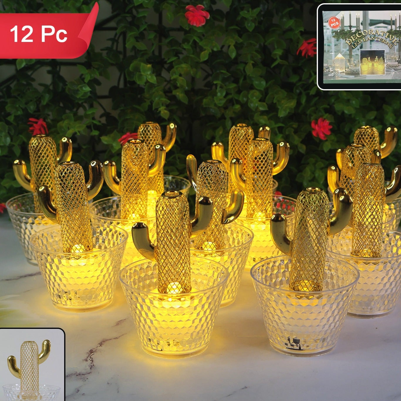 Decorative Cactus LED Tealight Candles - 12 Pc Set - Happy Price - Image 1
