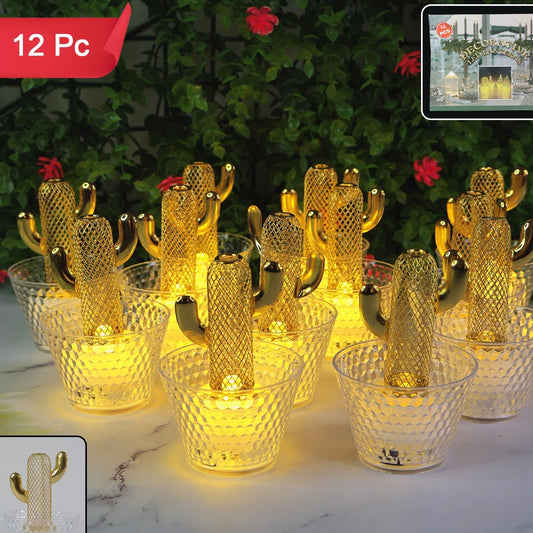 Decorative Cactus LED Tealight Candles - 12 Pc Set - Happy Price - Image 1