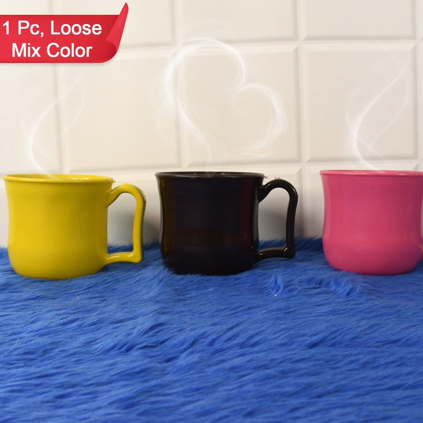 Premium Plastic Coffee  Tea Cups  Mug With Handle (1 Pc  Loose  Mix Color) - Happy Price - Image 1