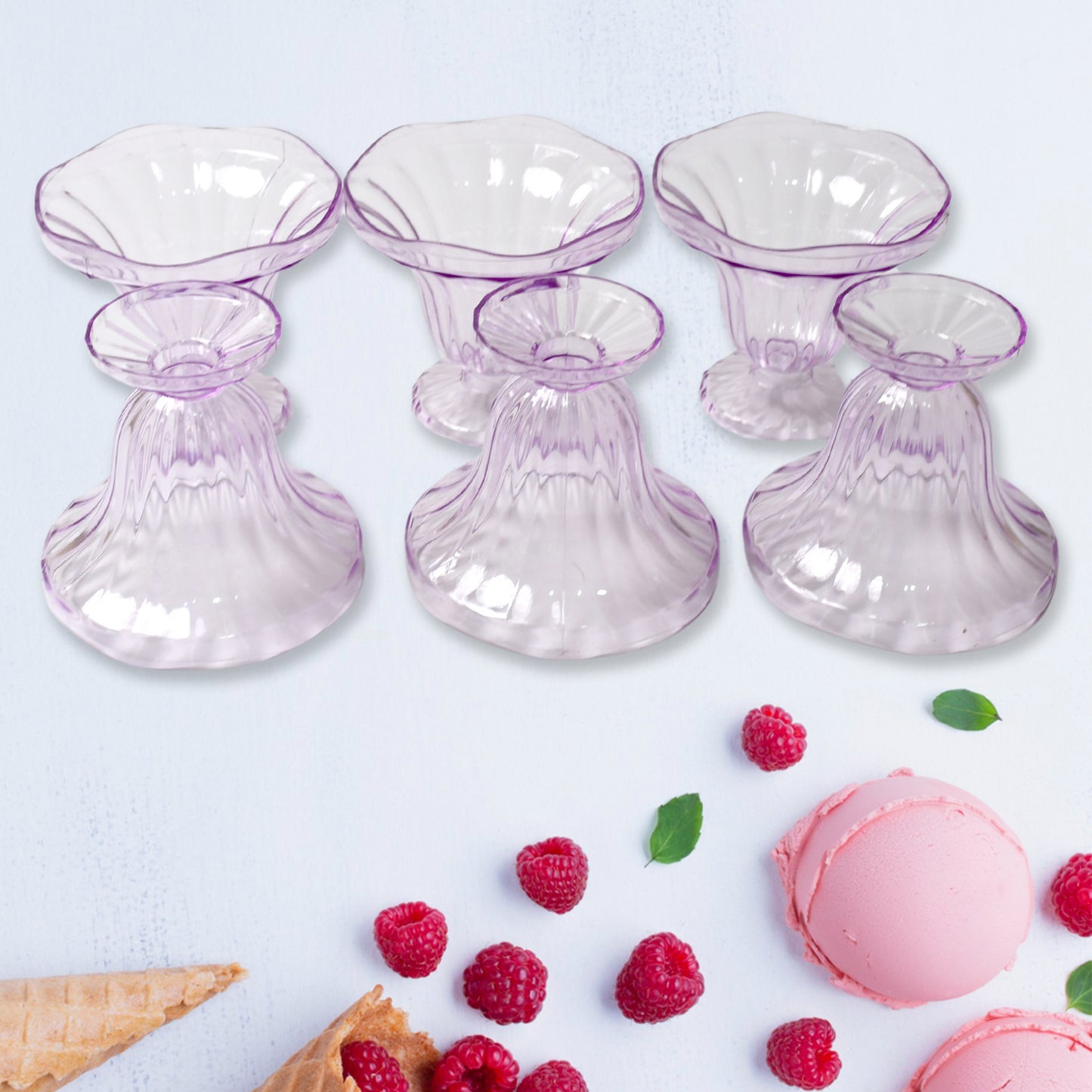 Crystal Plastic Ice-cream Bowl Home  Kitchen Serving Platter Or Dessert Cup For Sundae Sweets Snacks Fruit Pudding Nuts Or Dip Serving Bowls (Crystal Cups Set Of 6) - Happy Price - Image 6