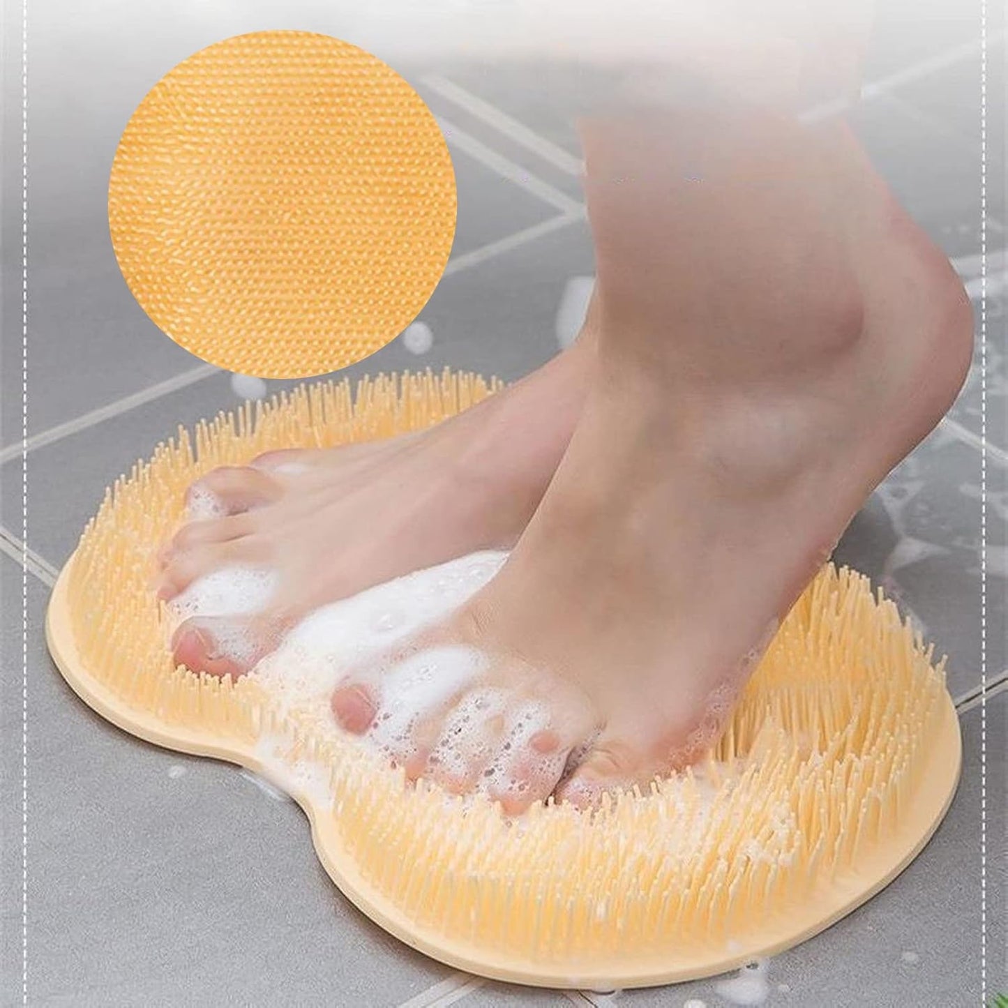 Yellow Silicone Foot Scrubber Mat with Suction Cups for Shower - Happy Price - Image 3