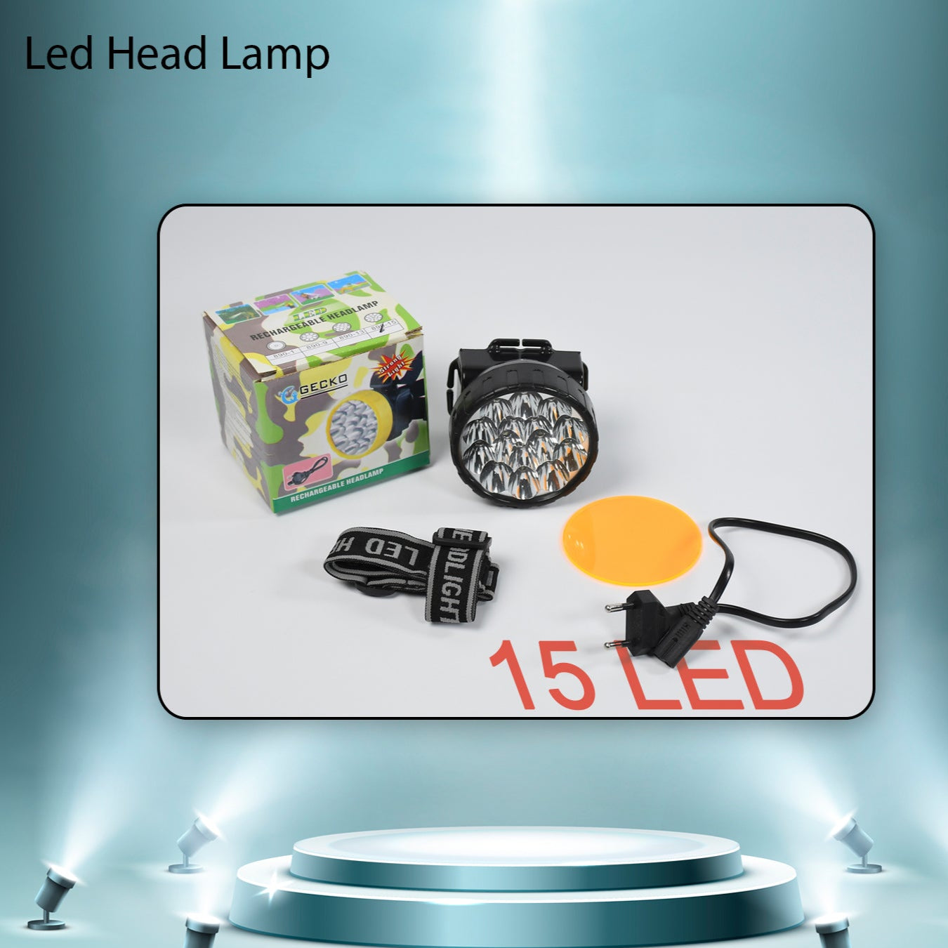 Head Lamp 15 Led Long Range Rechargeable Headlamp Adjustment Lamp Use For Farmers Fishing Camping Hiking Trekking Cycling - Happy Price - Image 1