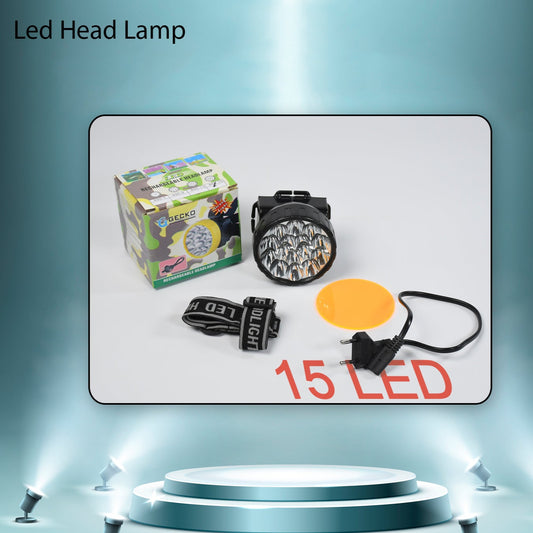 Head Lamp 15 Led Long Range Rechargeable Headlamp Adjustment Lamp Use For Farmers Fishing Camping Hiking Trekking Cycling - Happy Price - Image 1