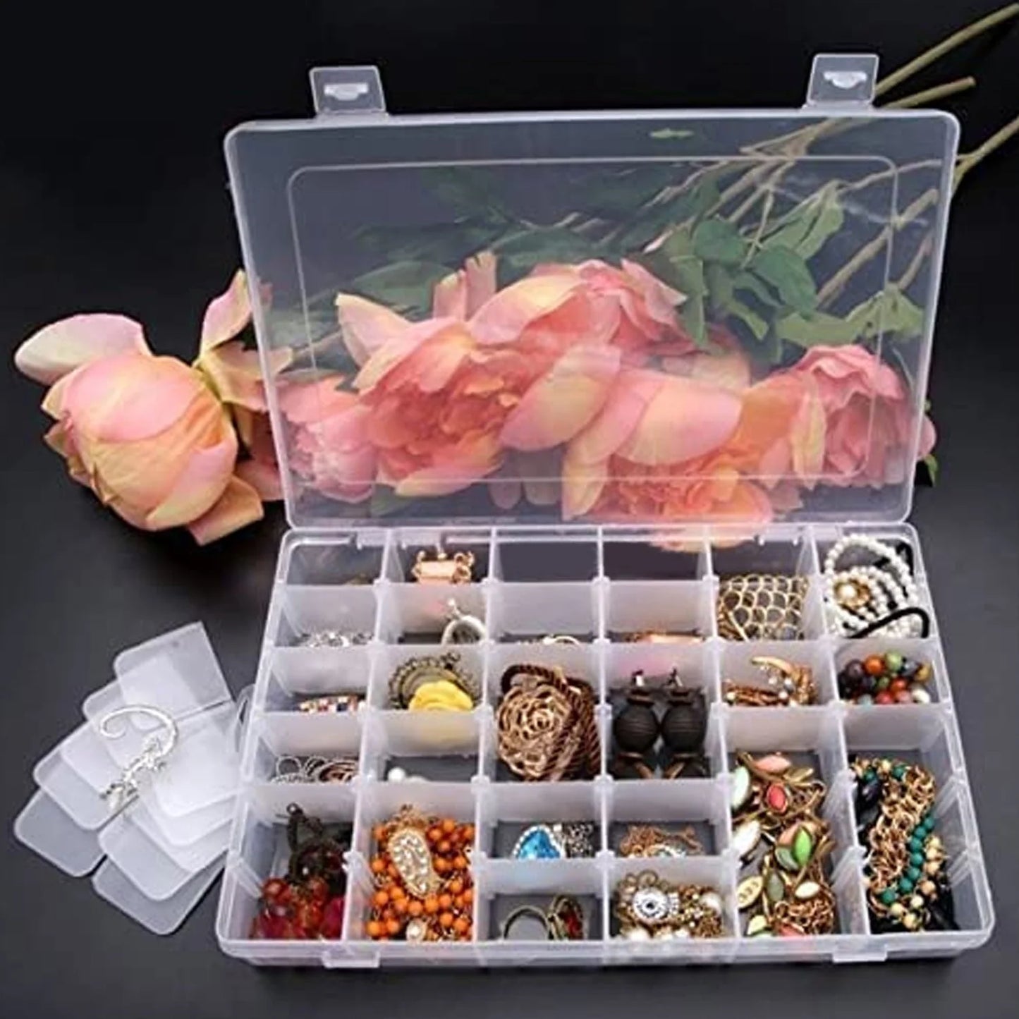 36 Grids Clear Plastic Organizer Jewelry Storage Box With Adjustable Dividers Transparent Organizer Box (1pc) - Happy Price - Image 2