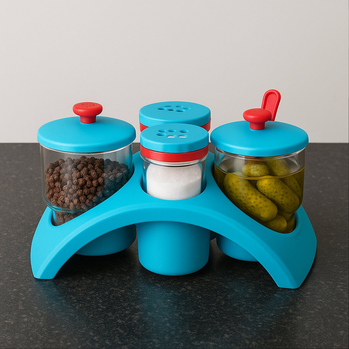 4 Pc Condiment Storage Set with Stand - Airtight Pickle, Salt & Pepper Containers - Happy Price - Image 6