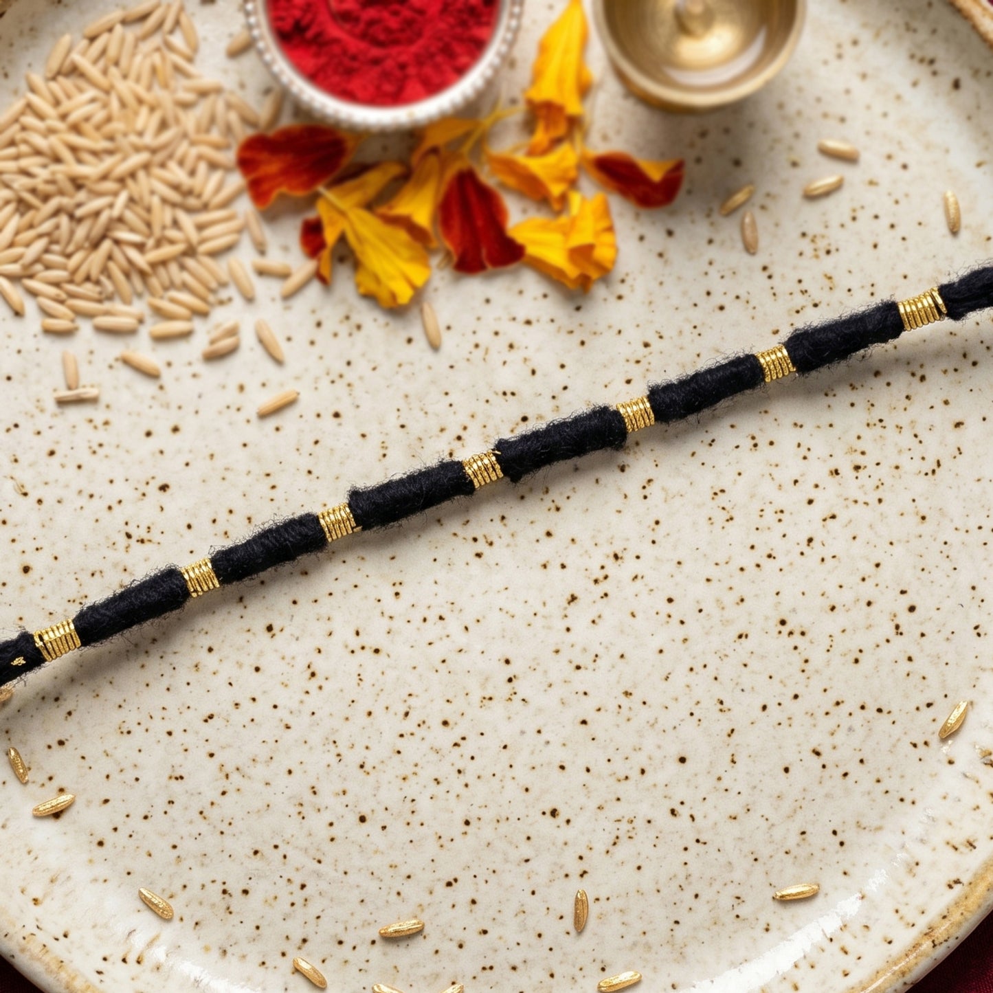 Handmade Black Thread Rakhi with Gold Beads - 1 Piece - Happy Price - Image 6