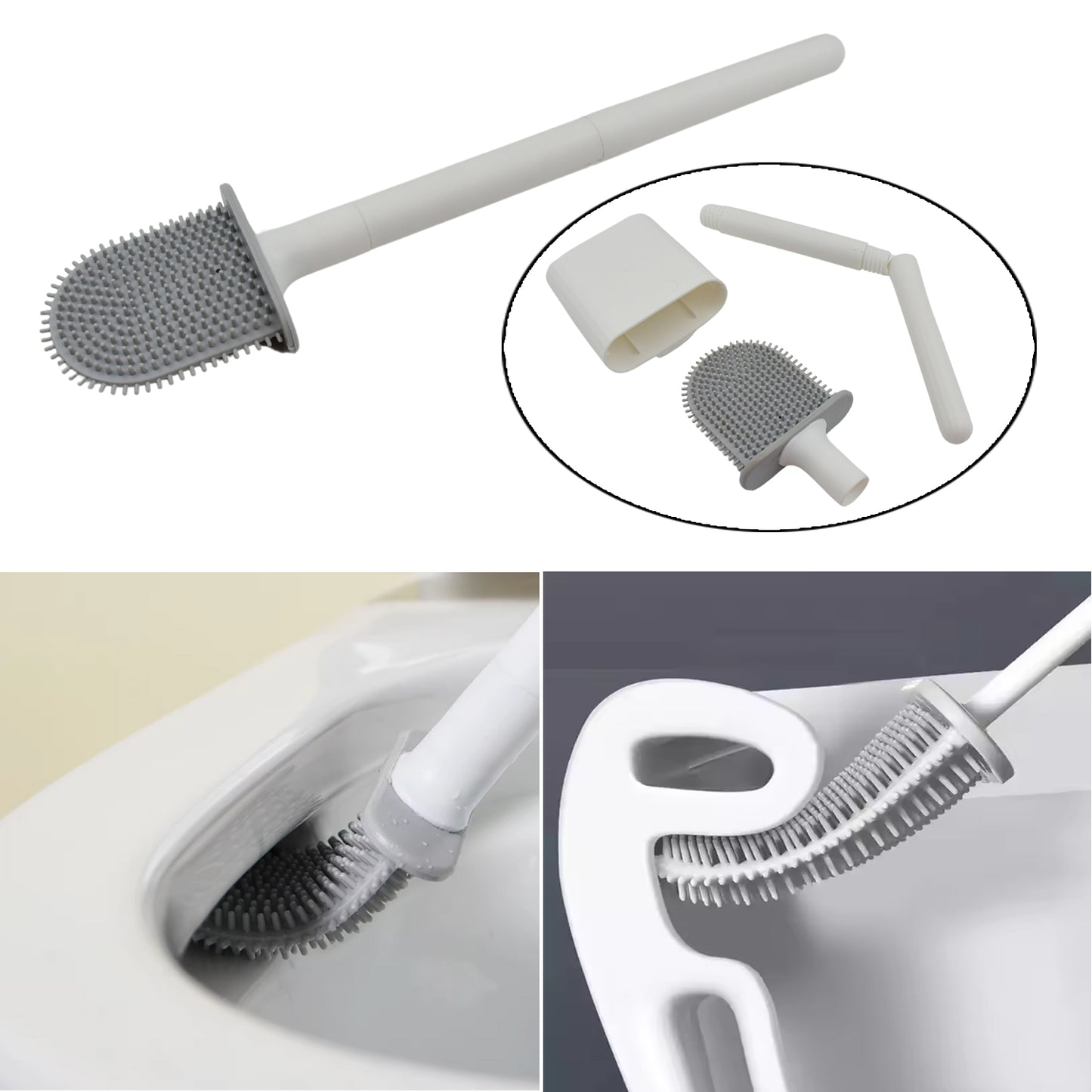 Portable Silicone Toilet Brush With Holder Flex Toilet Brush - Wall Mounted Anti-drip Set Toilet Cleaner Brush  Non-slip Long Handle Toilet Brush Pack Of 1 - Happy Price - Image 6