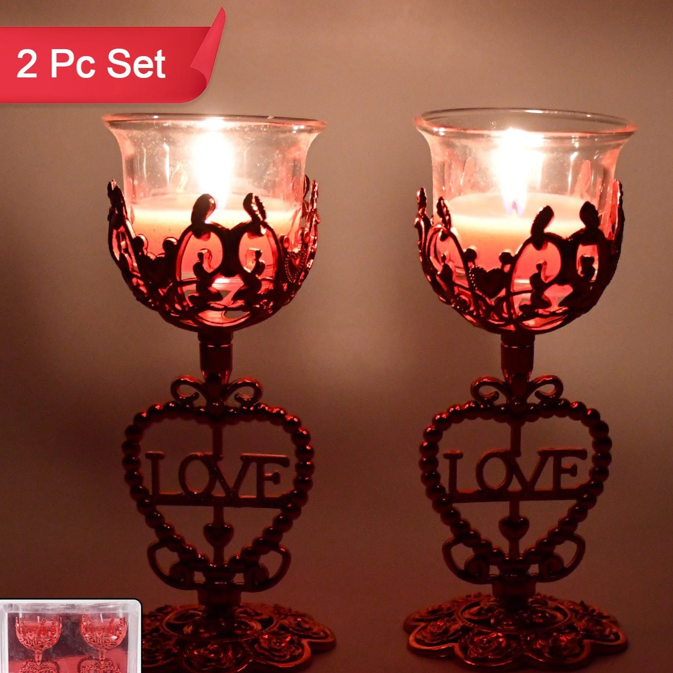 Tea Lights Holder Candle Stand (2 Pc Set) - Happy Price - Image 1