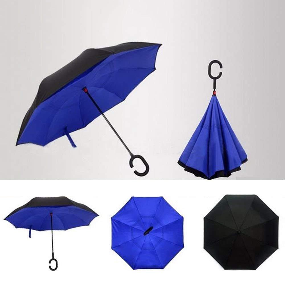 Plain Design Windproof Upside Down Reverse Umbrella With C-shaped Handle - Happy Price - Image 5