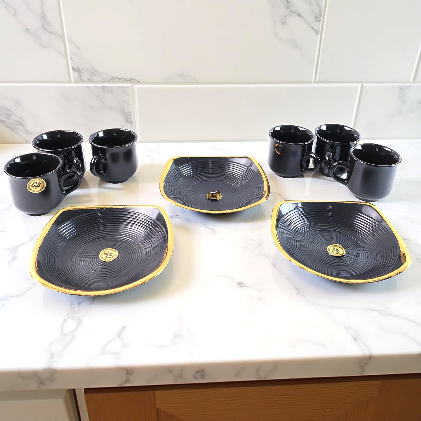 Ceramic Tea Cups and Seashell Bowls Set - 8 Pcs for Coffee, Milk, Breakfast & Gifts - Happy Price - Image 3