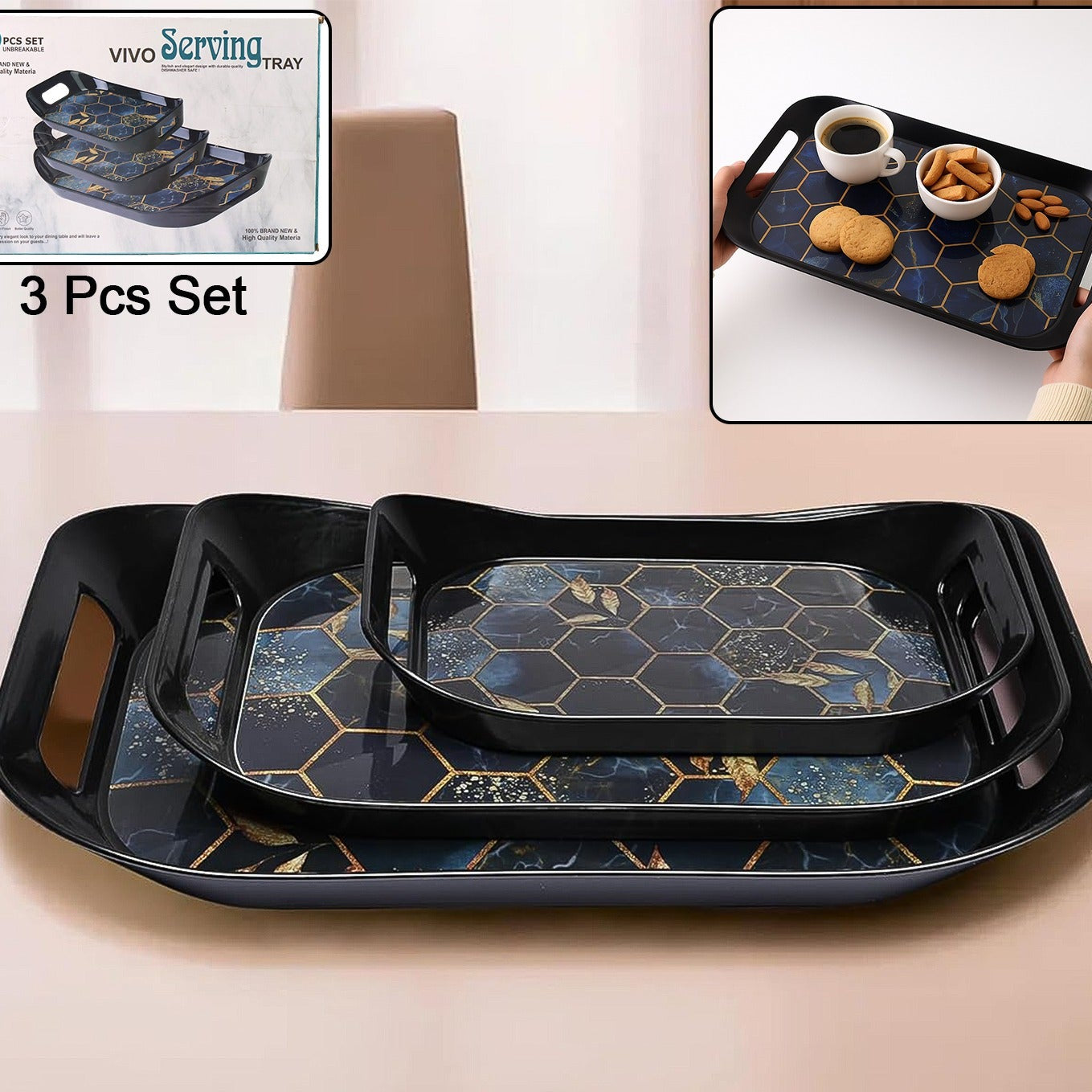 Premium Plastic Serving Tray (3 Pc) - Happy Price - Image 1