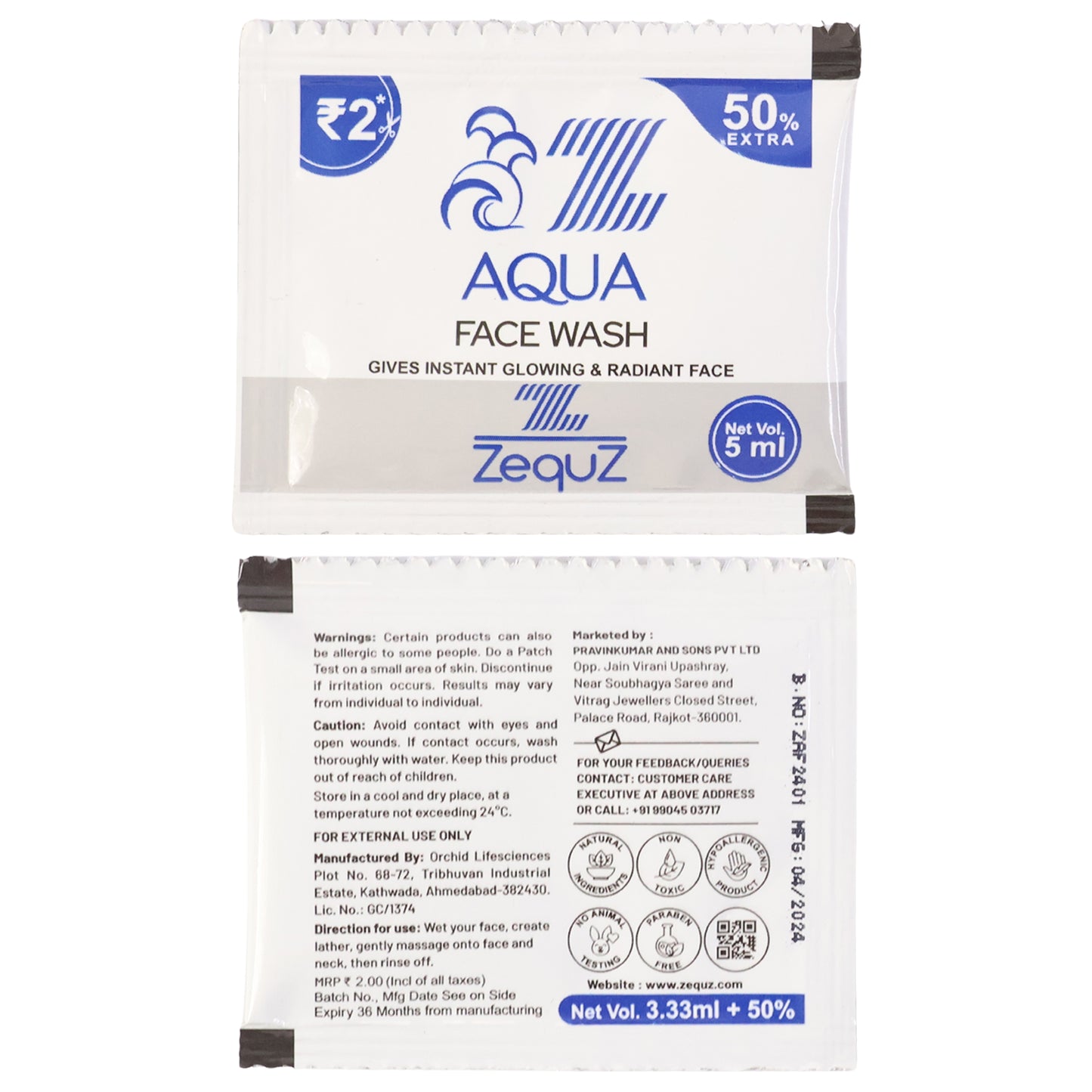 Zequz Aqua Face Wash 5ml Sachet - Single Use Refreshing Cleanser (1 Pc) - Happy Price - Image 5