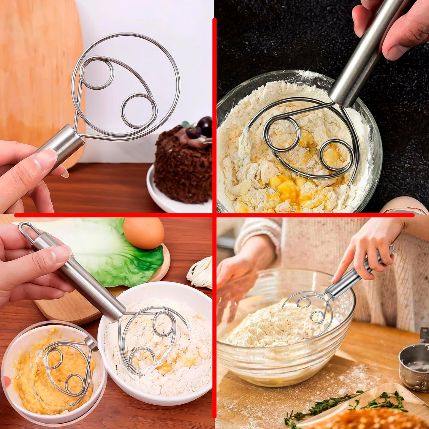 Big Stainless Steel Dough Whisk - 1 Pc, Heavy Duty Hand Mixer for Indian Breads & Batter - Happy Price - Image 5