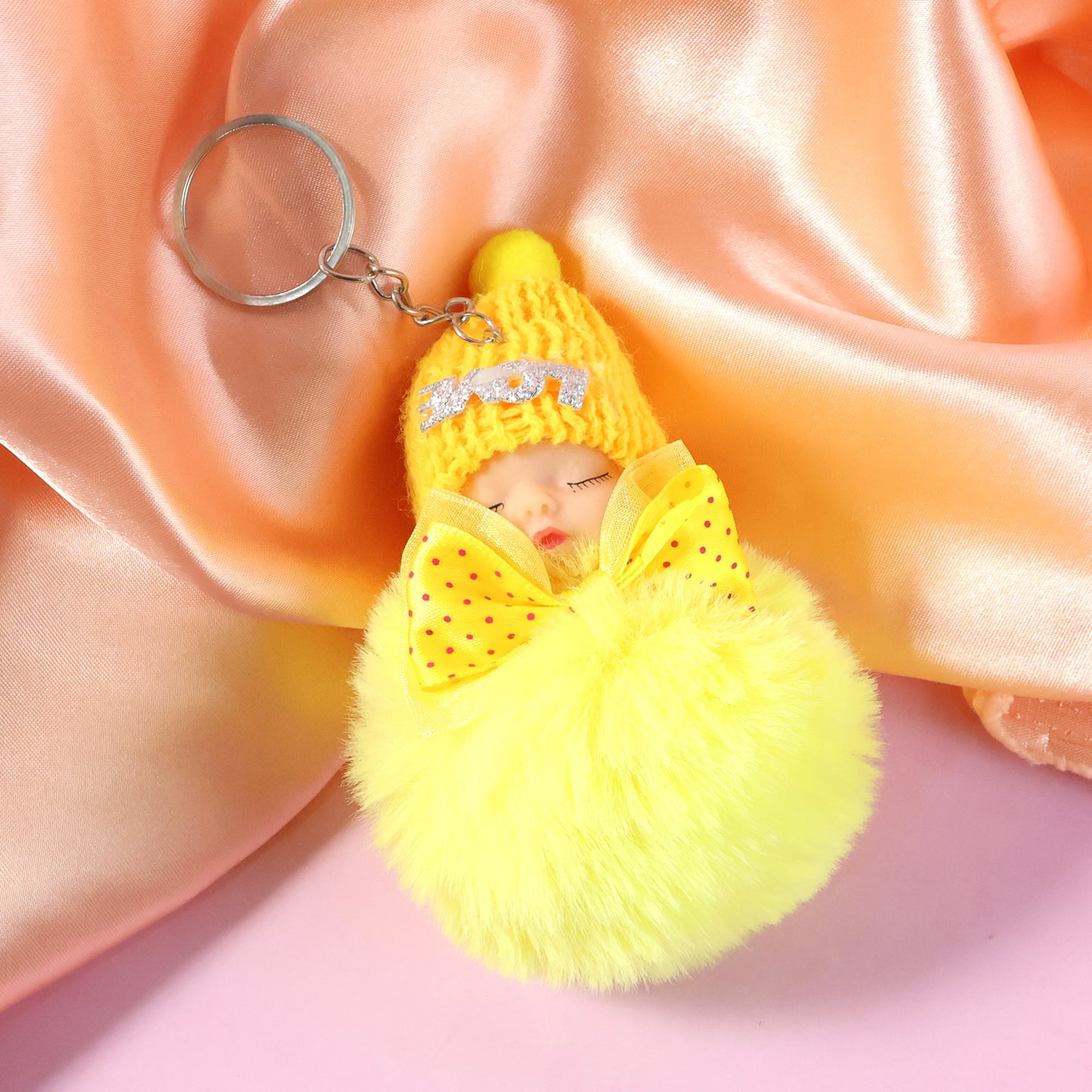 Cute Sleeping Doll Plush Keychain with Soft Fur Ball - 1 Pc - Happy Price - Image 6
