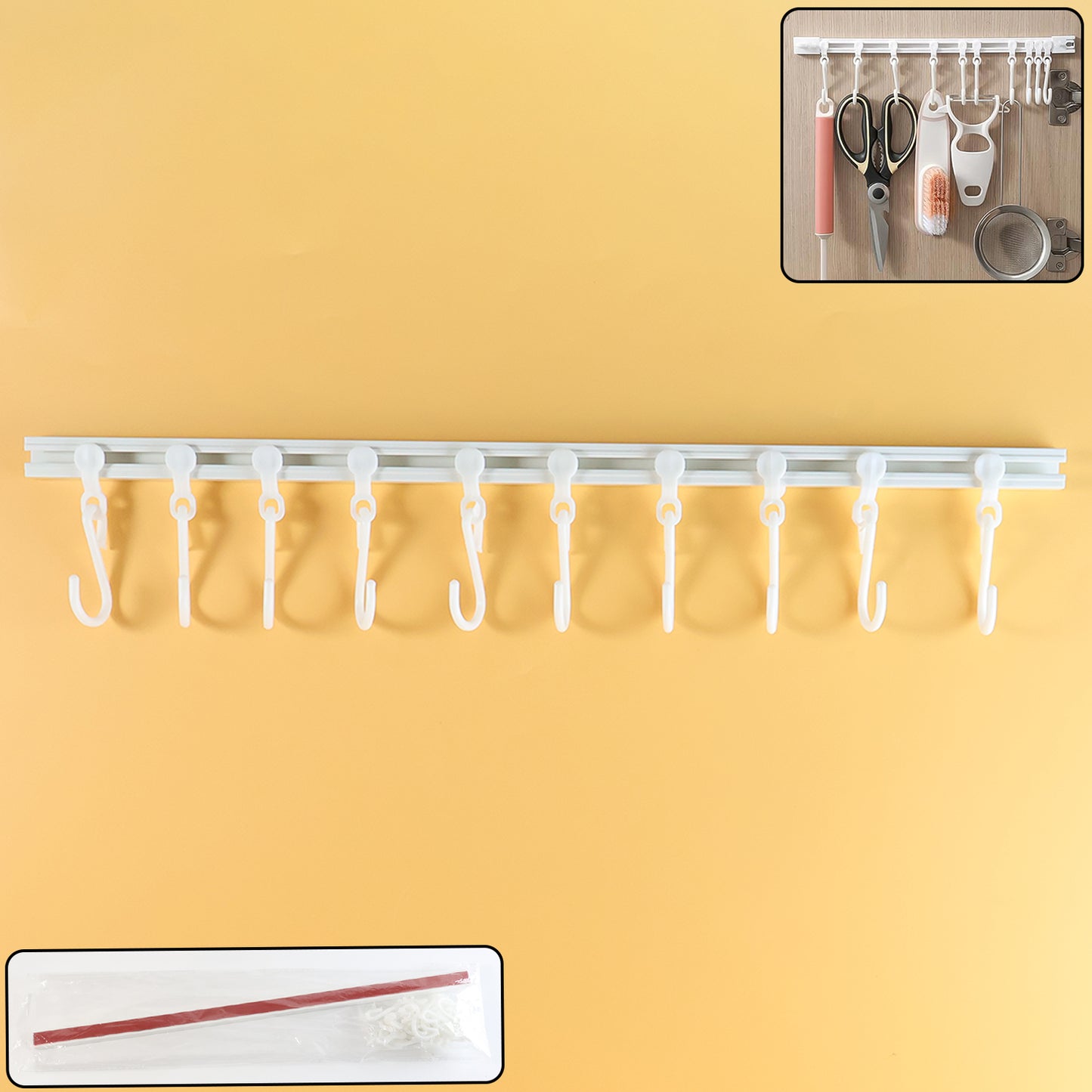 Wall Mounted Kitchen Organizer Rail with 10 Adjustable Hooks - Happy Price - Image 2
