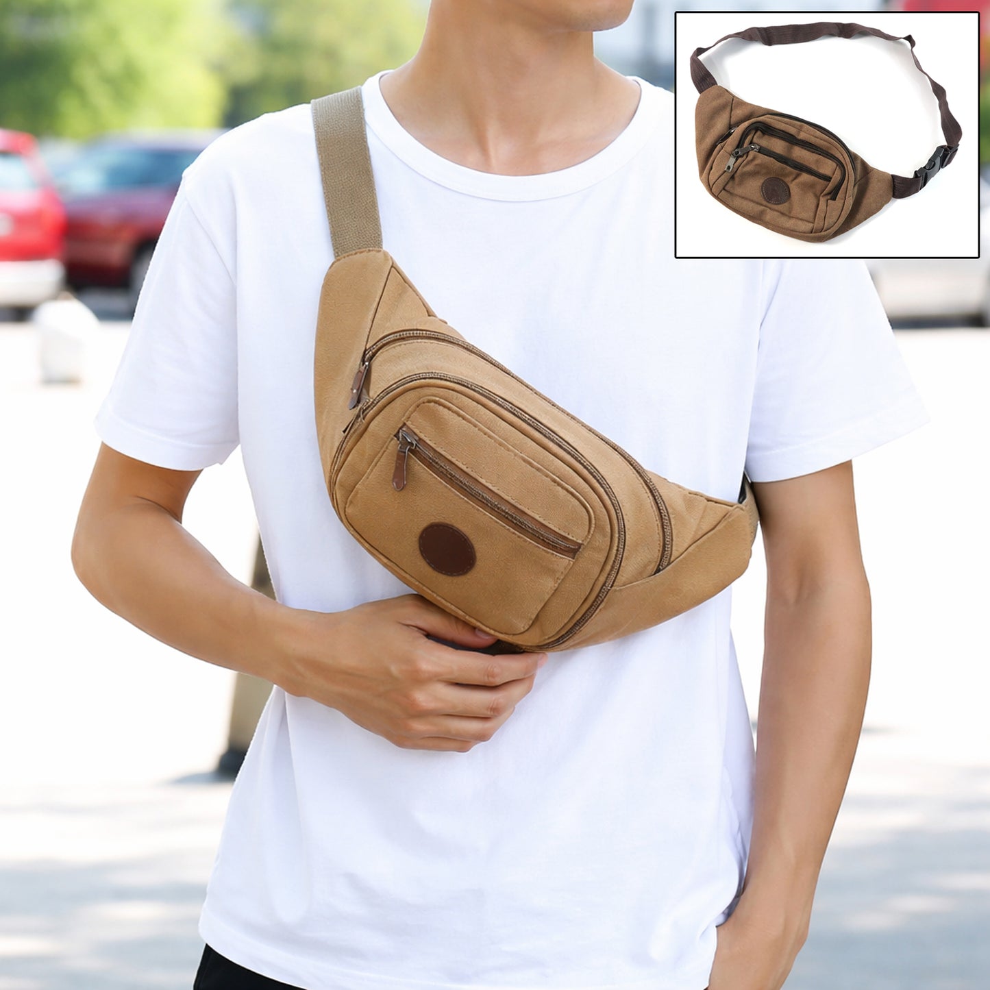 Canvas Waist Bag for Men & Women (1 Pc) - Adjustable Sling Pouch - Happy Price - Image 2