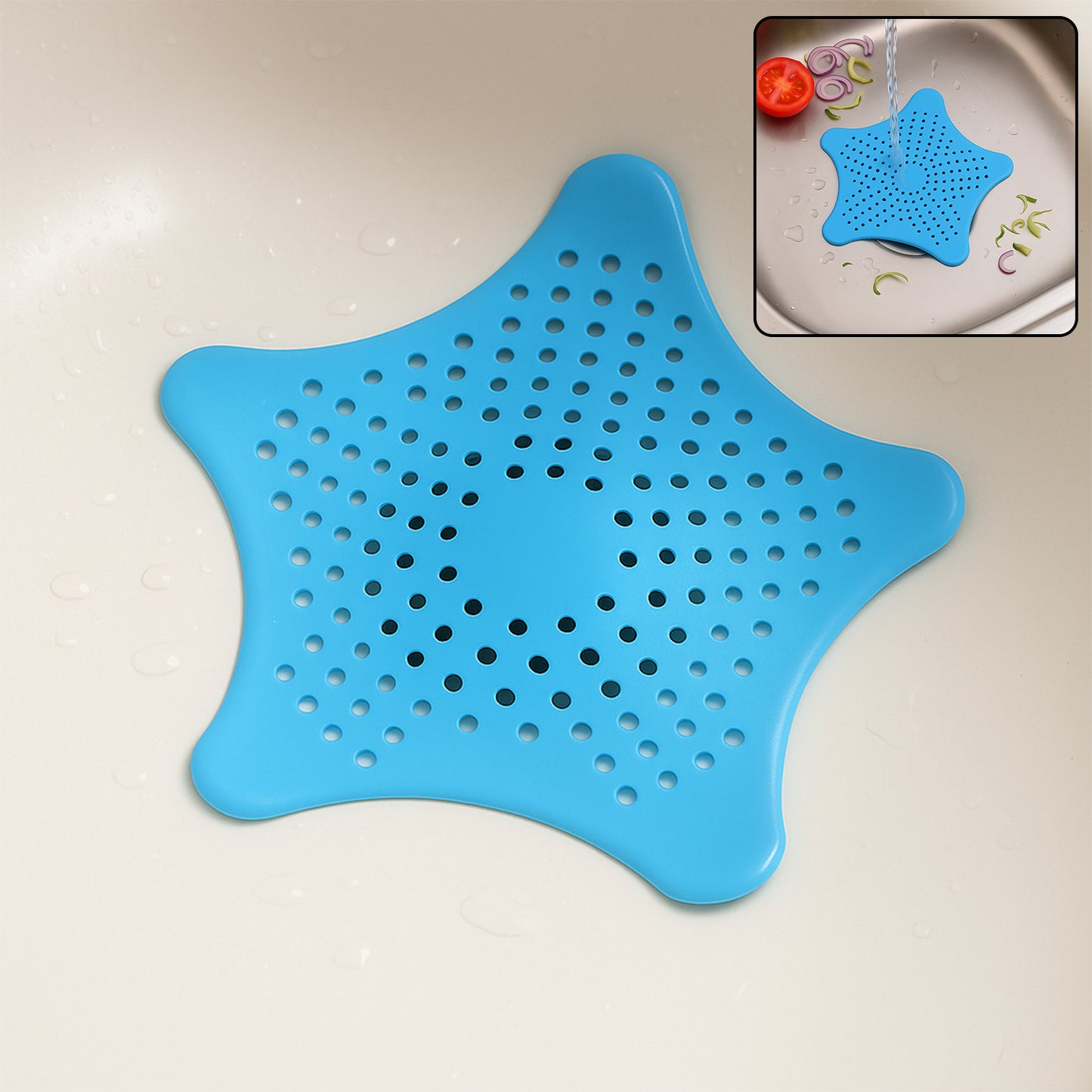 Aqua Blue Silicone Star Shaped Sink Filter Bathroom Hair Catcher Drain Strainers For Basin - Happy Price - Image 2