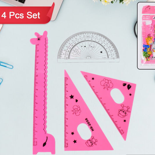 Cute Cartoon Giraffe Ruler  Scale Meter Ruler  Triangle Ruler (4 Pc Set) - Happy Price - Image 1