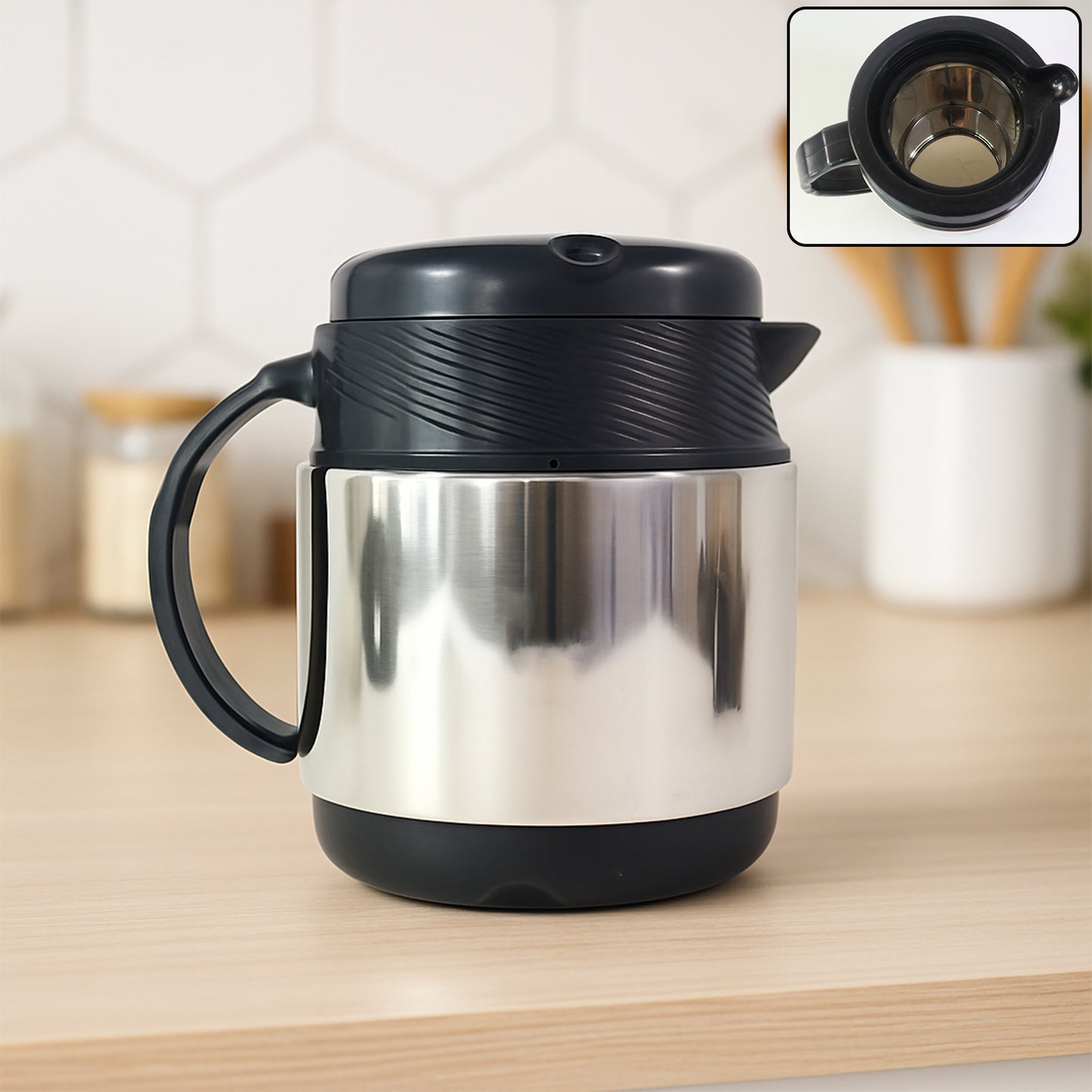 Insulated Thermos Flask with 6 Ceramic Cups - Hot Beverage Serving Set - Happy Price - Image 6