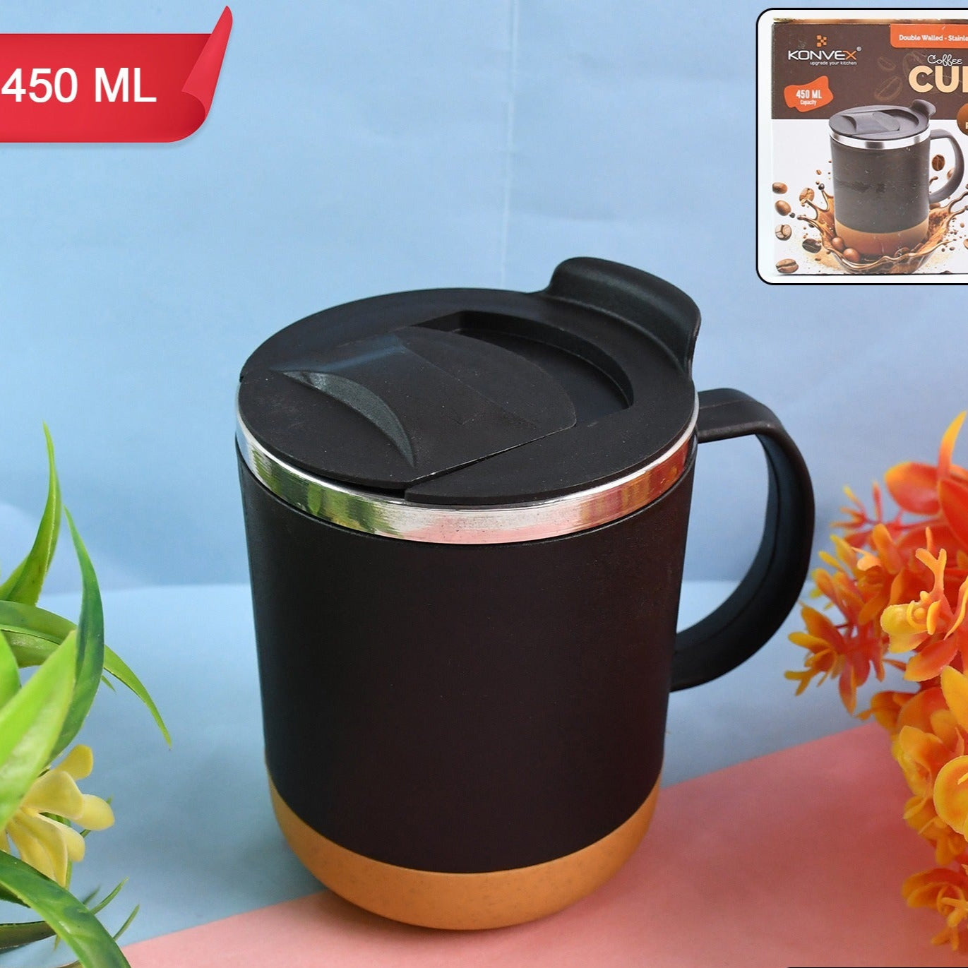 Insulated Coffee Mug With Spill-proof Lid (Approx 450ml  1 Pc) - Happy Price - Image 1
