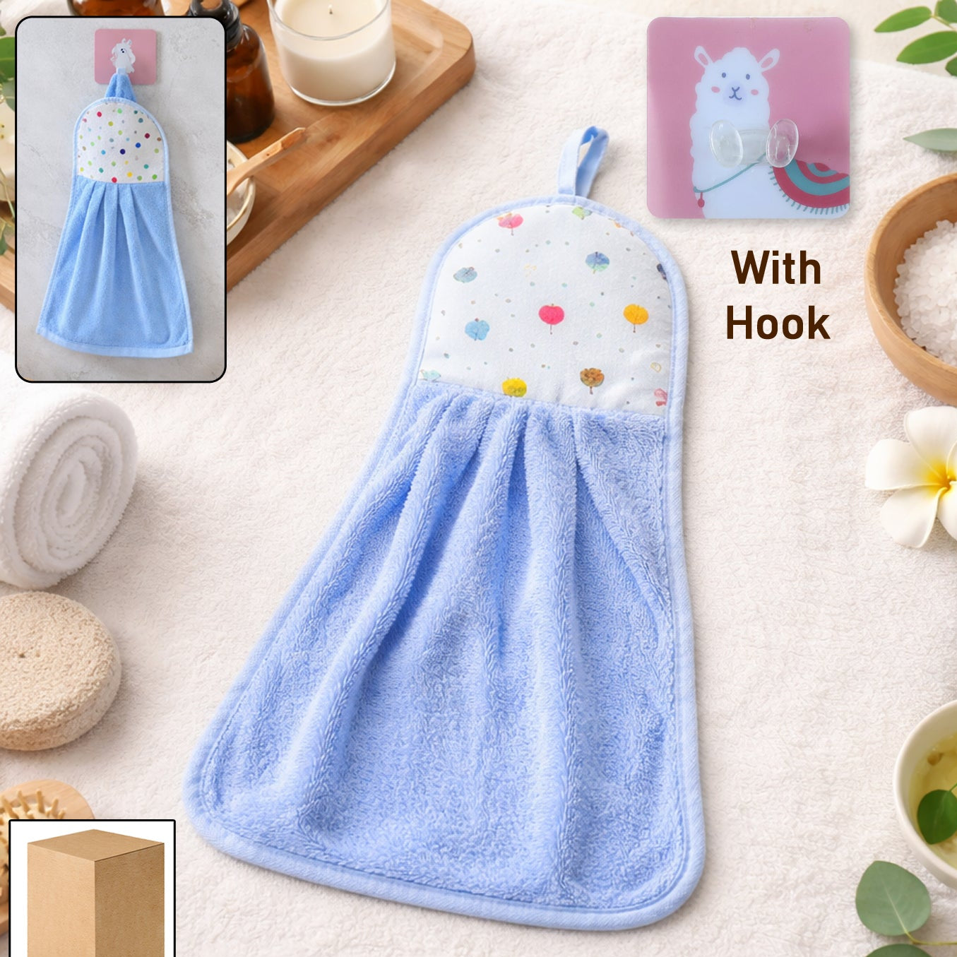 Absorbent Microfiber Hanging Hand Towel with Adhesive Hook for Kitchen & Bathroom - Happy Price - Image 1