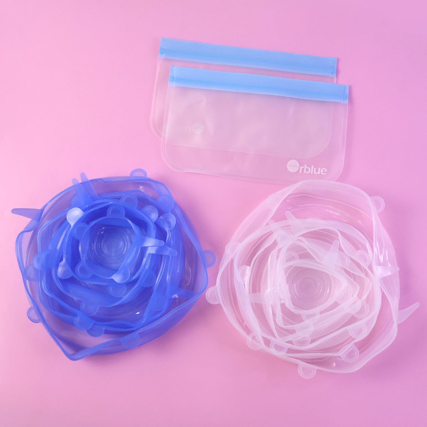 12 Piece Reusable Stretch Food Lids Set with 2 Storage Pouches - Happy Price - Image 2