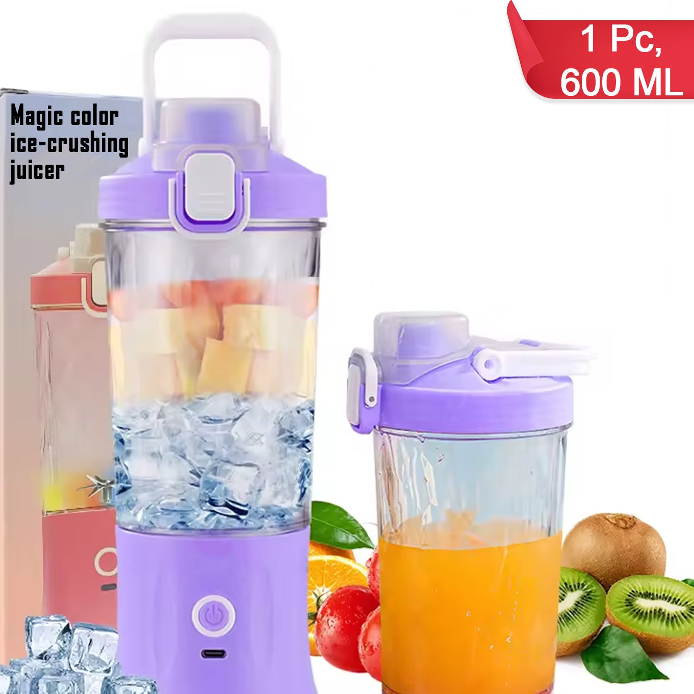Portable USB Rechargeable Juicer Blender, 600ml, 8 Blades, Multicolor Light - Happy Price - Image 1