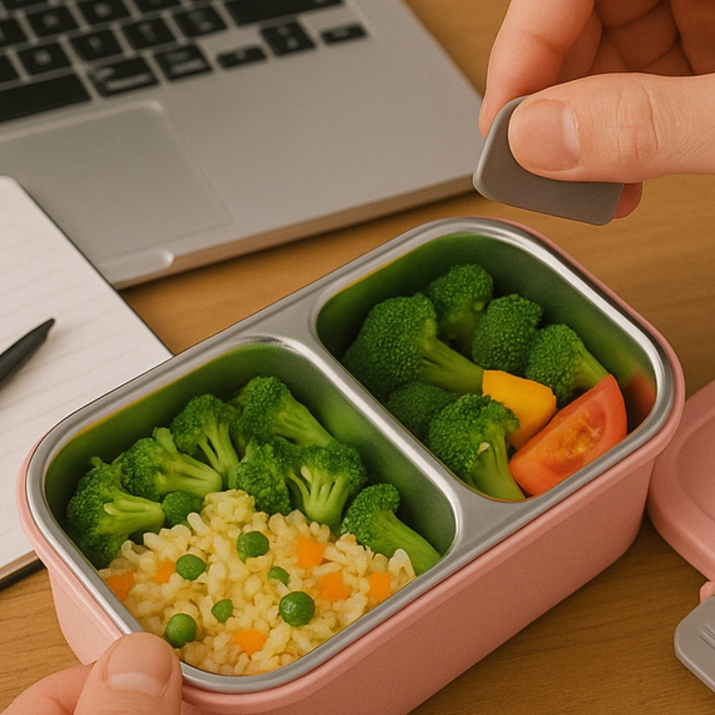 2 Compartment Stainless Steel Lunch Box - Leak Proof Tiffin for Office & School - Happy Price - Image 5