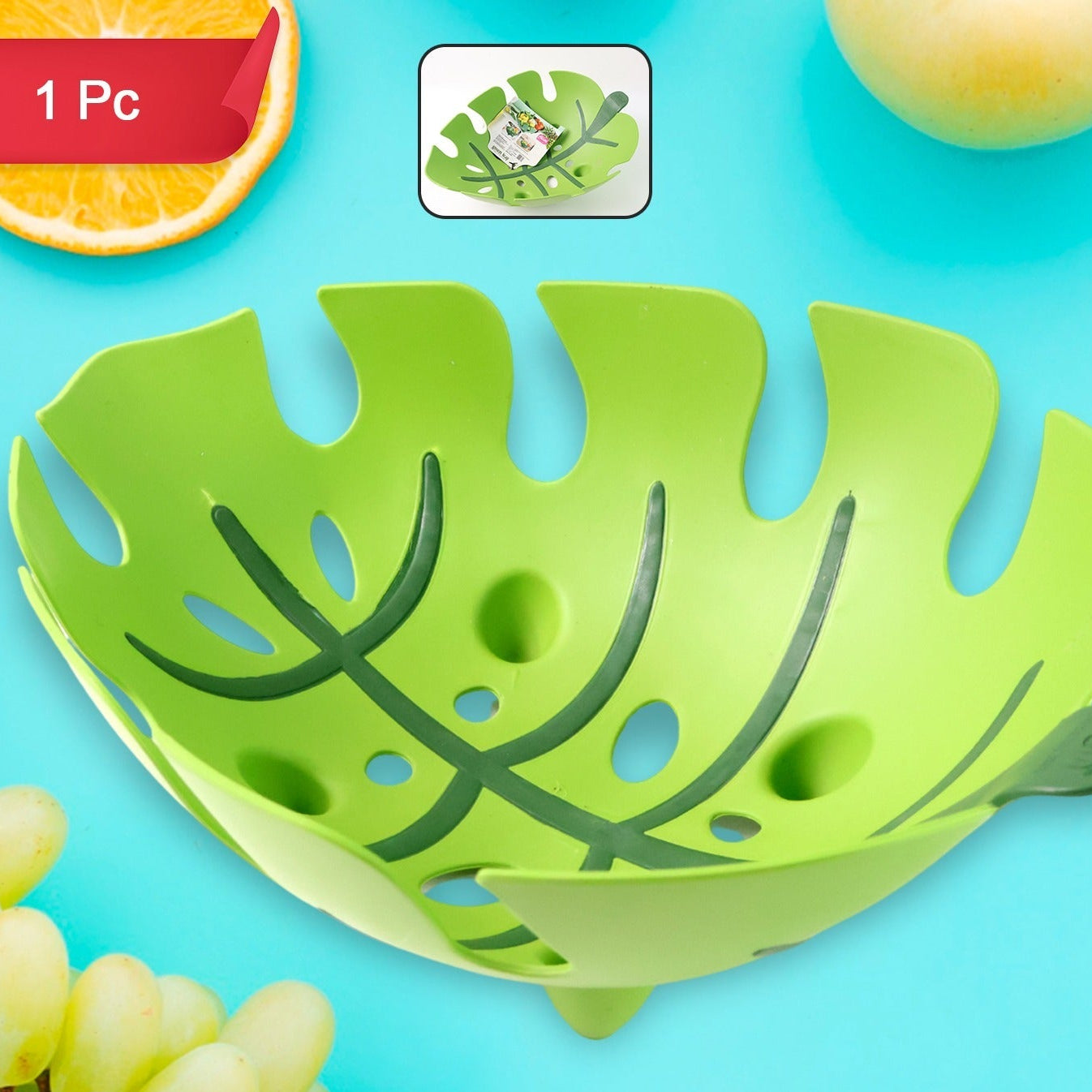 Leaf Design Plastic Fruit Basket - 1 Pc Green Kitchen Organizer - Happy Price - Image 1