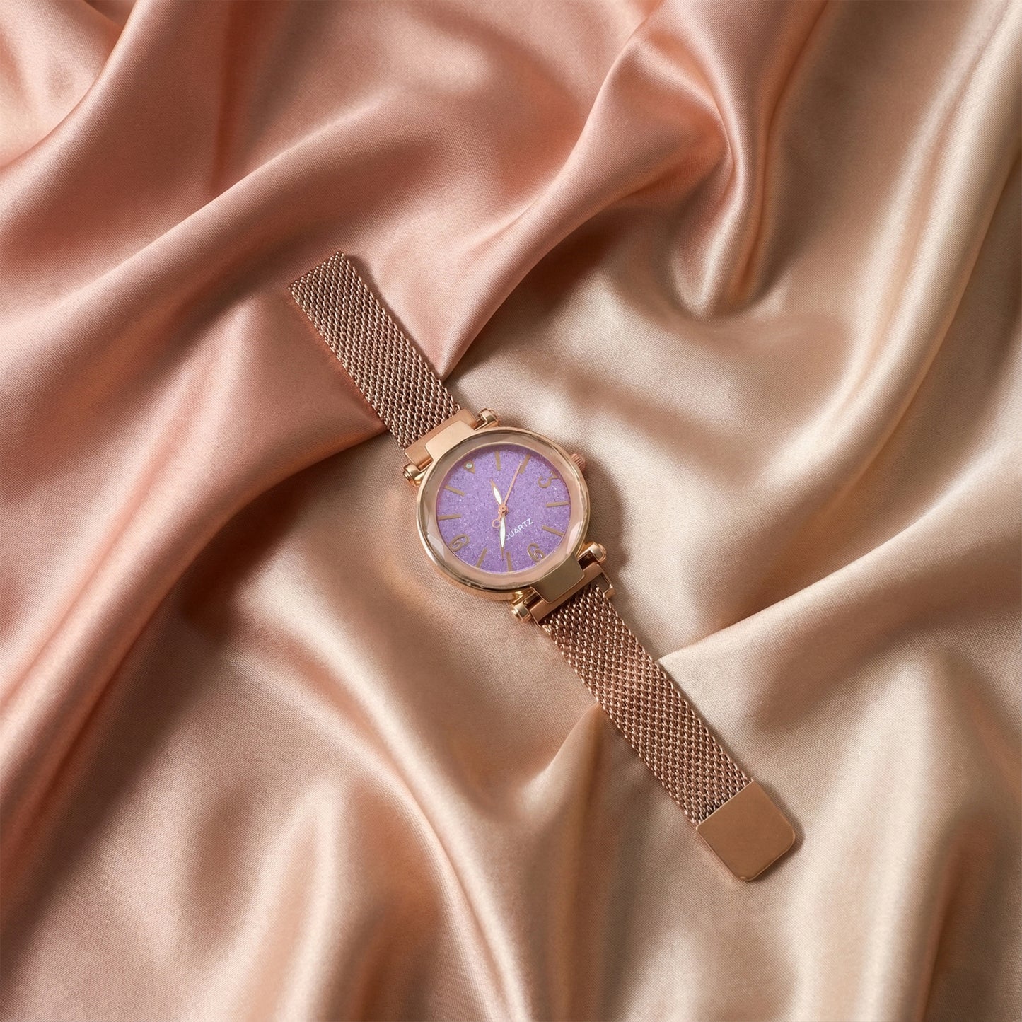 Rose Gold Mesh Strap Analog Watch for Women - Minimalist Round Dial Fashion Accessory (1 Pc) - Happy Price - Image 2