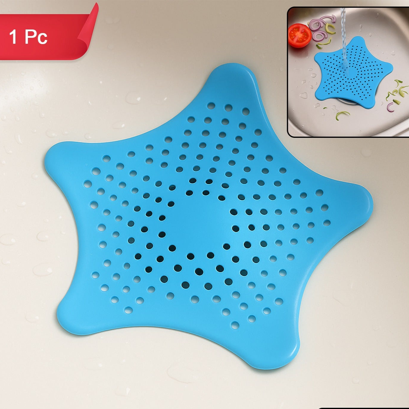 Aqua Blue Silicone Star Shaped Sink Filter Bathroom Hair Catcher Drain Strainers For Basin - Happy Price - Image 1