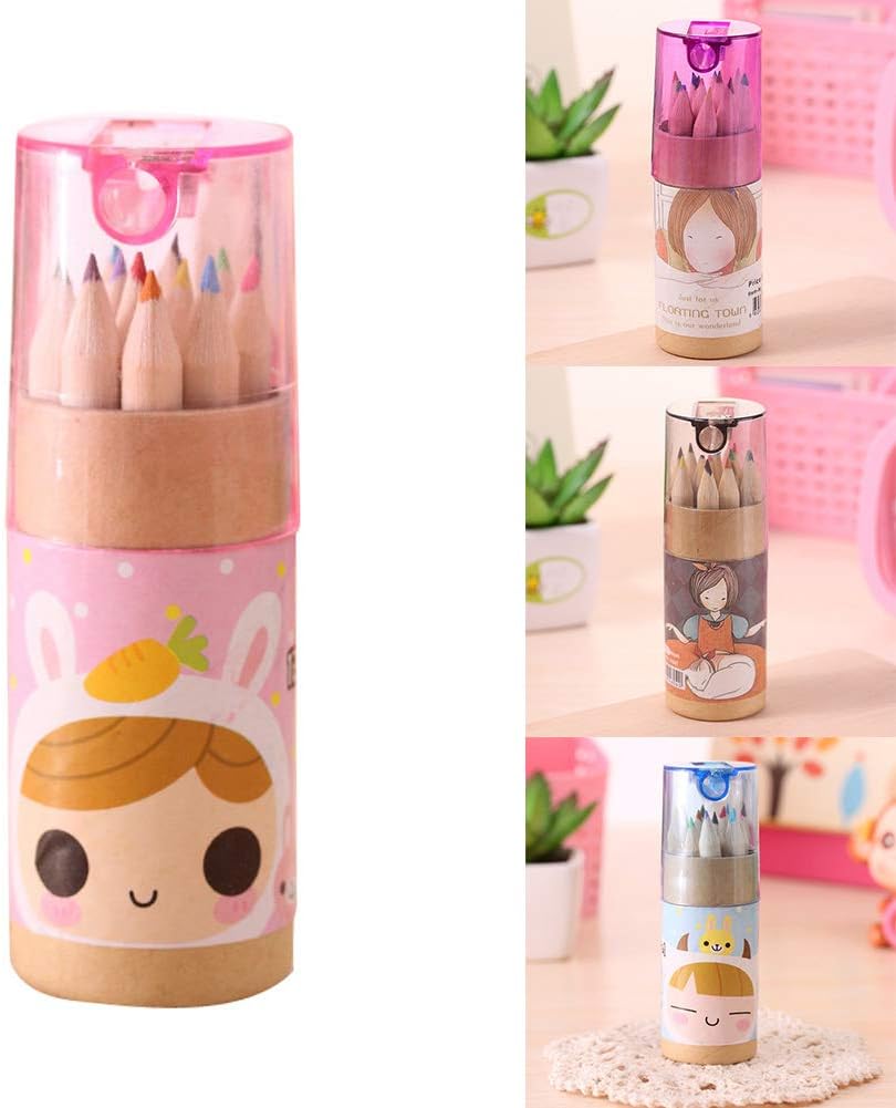 12 Colouring Pencils Kids Set Pencils Sharpener Mini Drawing Colored Pencils With Sharpener Kawaii Manual Pencil Cutter Coloring Pencil Accessory School Supplies For Kid Artists Writing Sketching - Happy Price - Image 2
