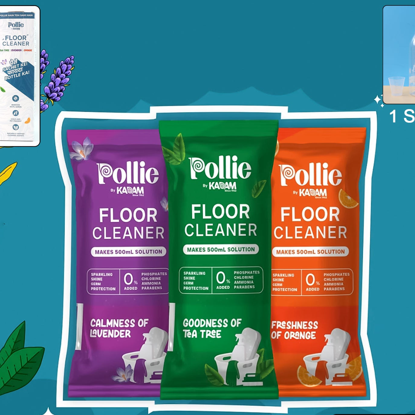 Concentrated Floor Cleaner Refill Kit with Measuring Bottle - 3 Sachets for 1.5 Litres - Happy Price - Image 1