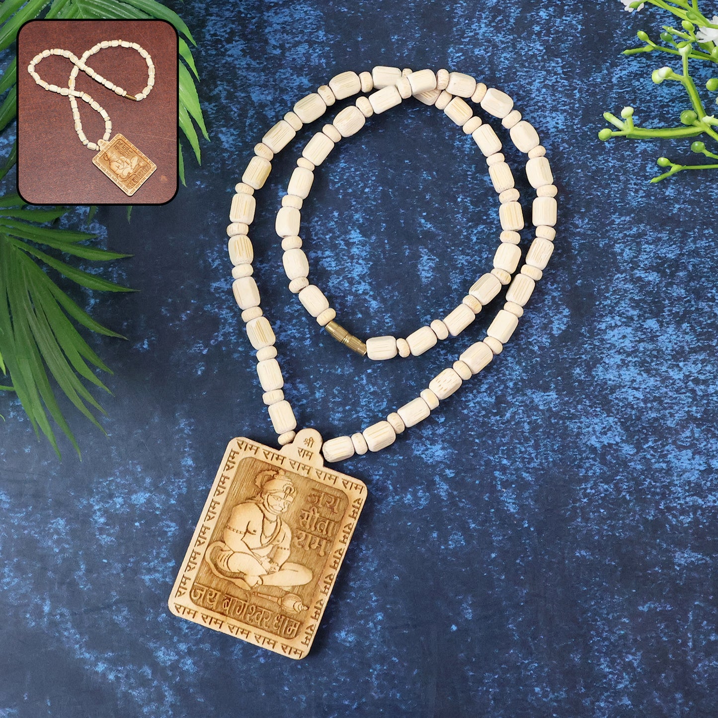 Wooden Hanuman Pendant Mala with Sacred Engravings - 1 Pc - Happy Price - Image 6