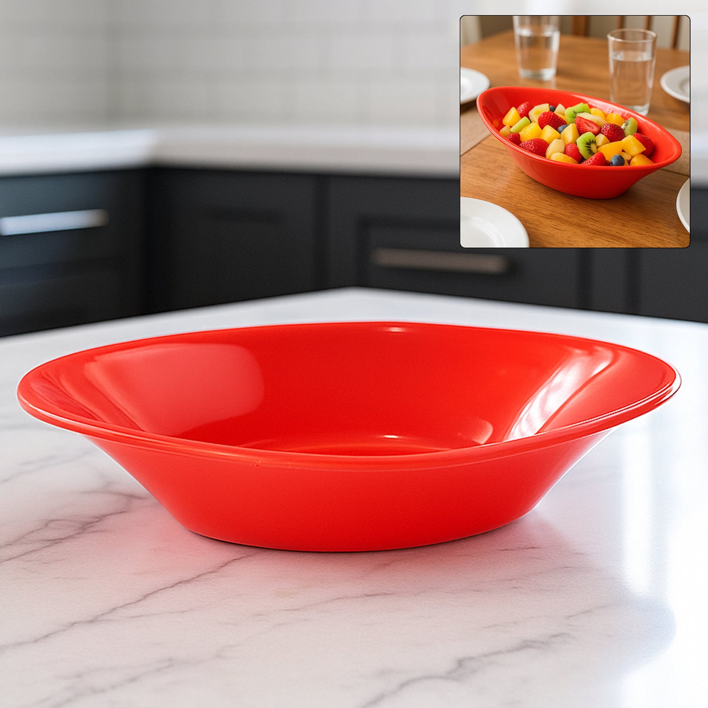 Red Oval Serving Bowl - Deep, Break-Resistant Plastic for Salads & Snacks (1 Pc) - Happy Price - Image 7