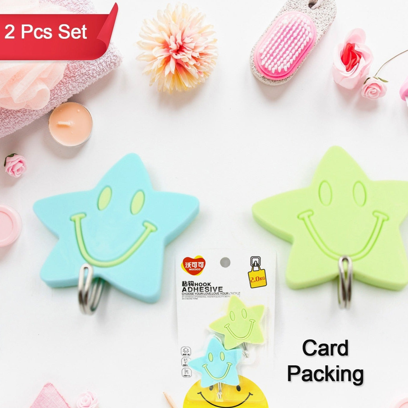 Multipurpose Strong Hook Self-adhesive Hooks For Wall Heavy Plastic Hook Sticky Hook Household For Home Decorative Hooks Bathroom  All Type Wall Use Hook Suitable For Bathroom Kitchen Office (2 Pc) - Happy Price - Image 1