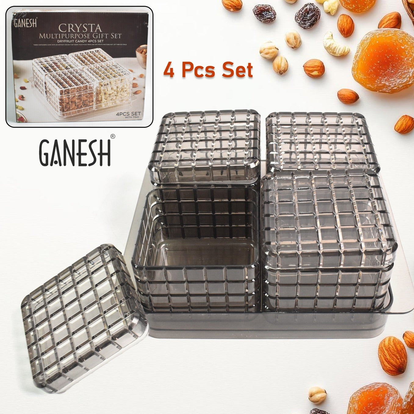 Ganesh Multipurpose Gift Set Dry Fruit Candy (4 Pcs Set  With Tray) - Happy Price - Image 1